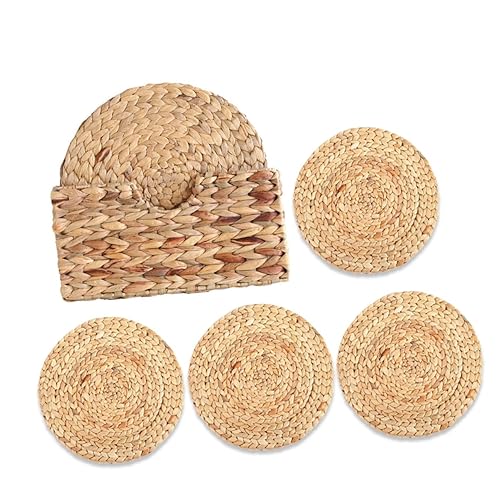 Zerodeko Woven Placemats Set of 4 with Storage Basket, 30cm