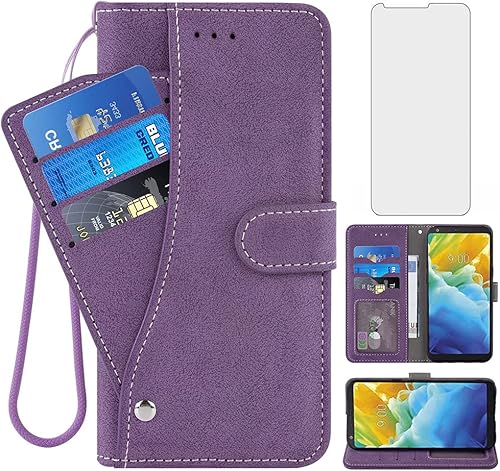 Asuwish Funda compatible con LG Stylo 4 y protector de pantalla de vidrio templado, soporte para tarjeta de crédito, funda para teléfono celular