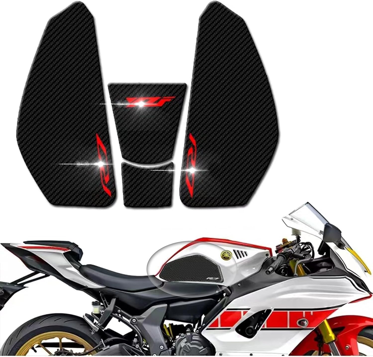 Upgrade Motorcycle Side Fuel Tank Pad Protector Stickers Decal Non-Slip Gas Knee Grip Traction Pad Compatible with Yamaha YZF R7 YZF R7 R7 2022 2023, Waterproof, Self-Adhesive, PVC(red)