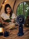 Portable Mini Handheld Fan, USB Rechargeable, 5 Speed Settings, Detachable Base, Lanyard Included, Built-in 4000mAh Battery Desk Fan (Dark Blue) gallery image
