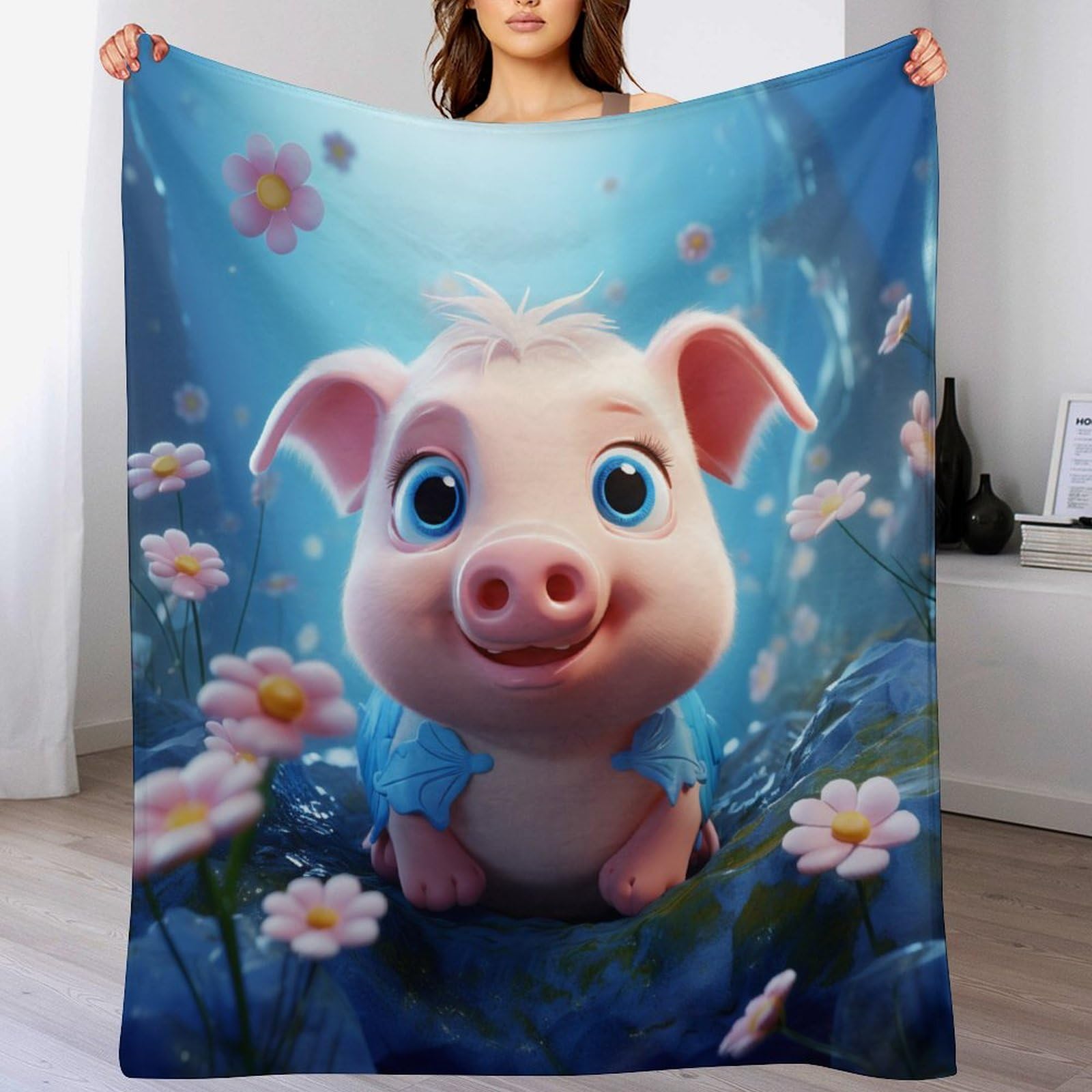 Couverture polaire cochon mignon grand lit 180x200 plaid flannel chaud et léger