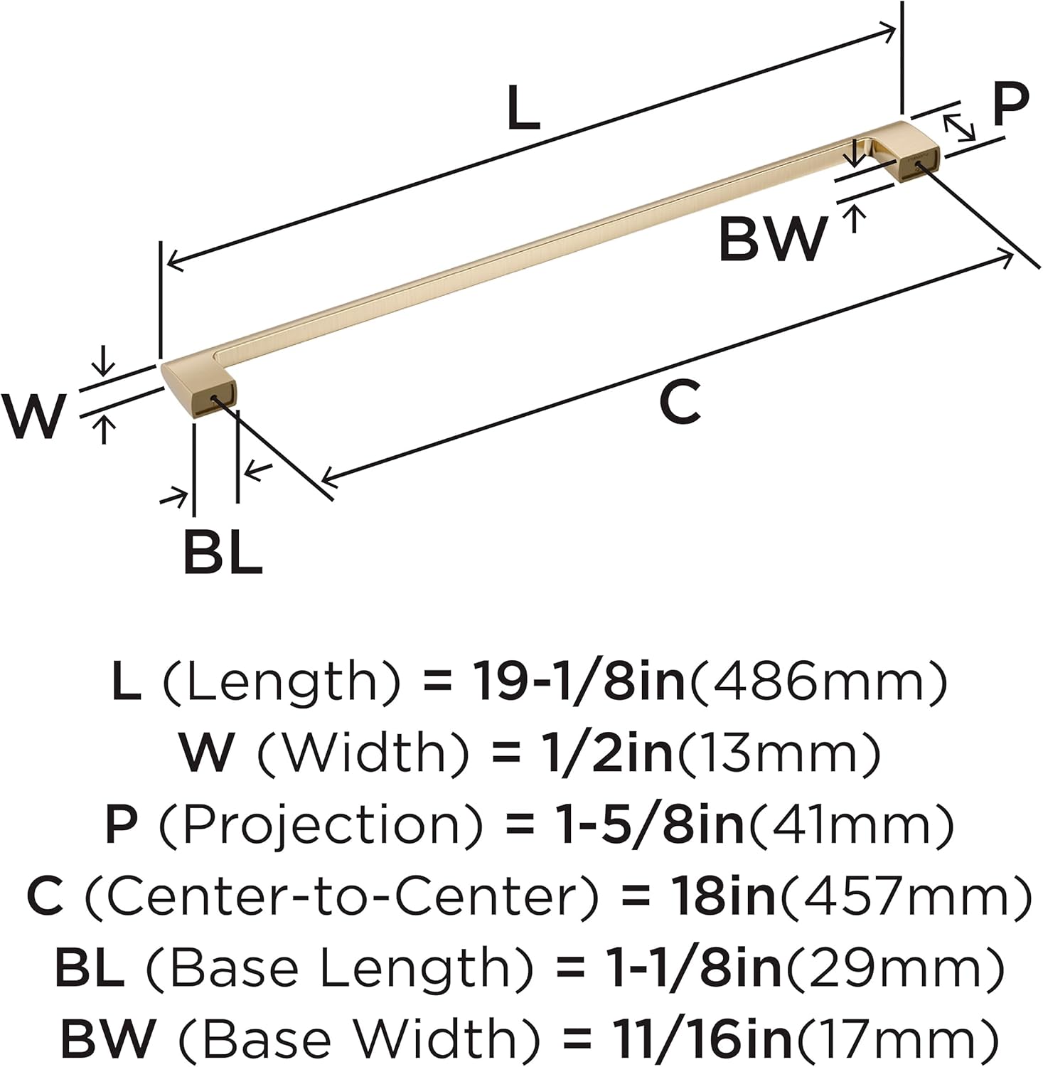 Amerock Riva 18 inch (457mm) Center-to-Center Golden Champagne Appliance Pull, BP55371BBZ