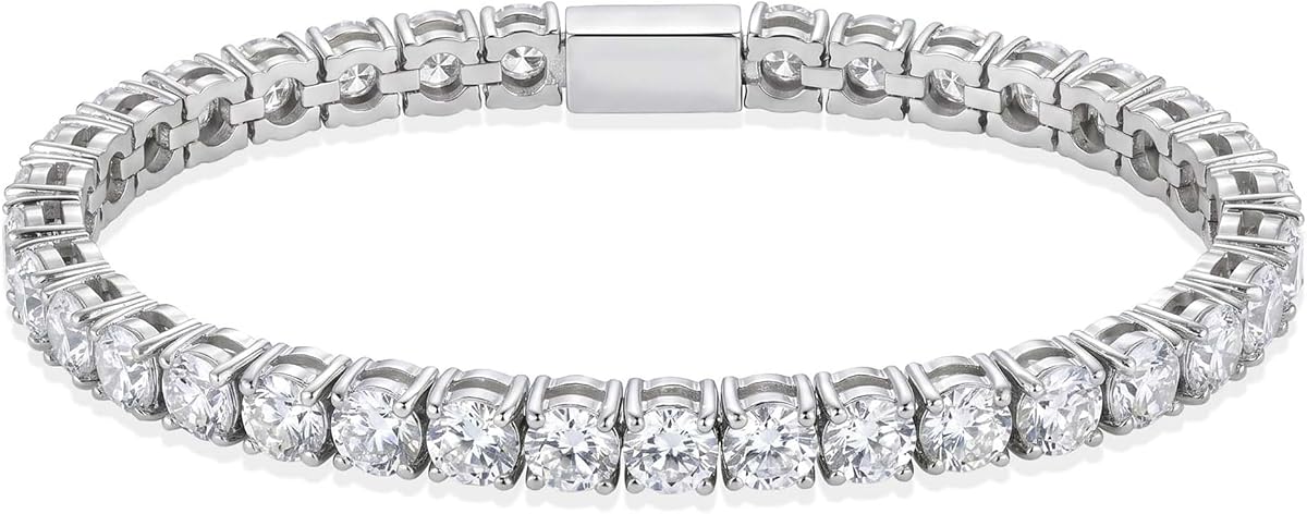 Pulsera de Tenis para Hombre Mujer Pulsera de Circonita Cúbica de 5 mm Regalo | Pulseras hipoalergénicas de acero inoxidable para hombre, pulsera de tenis con circonita cúbica negra/plateada, regalo clásico de joyería Bling Hip Hop de 7,5/8,7 pulgadas