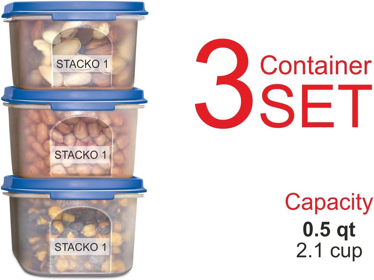 Food Storage Containers Set -STACKO- 10 PC. Set - Airtight Dry Food Storage Container with LIDS - Durable Clear Frosted Plastic BPA Free - Space Saver Modular Design - 2 Cup - 3 Pack