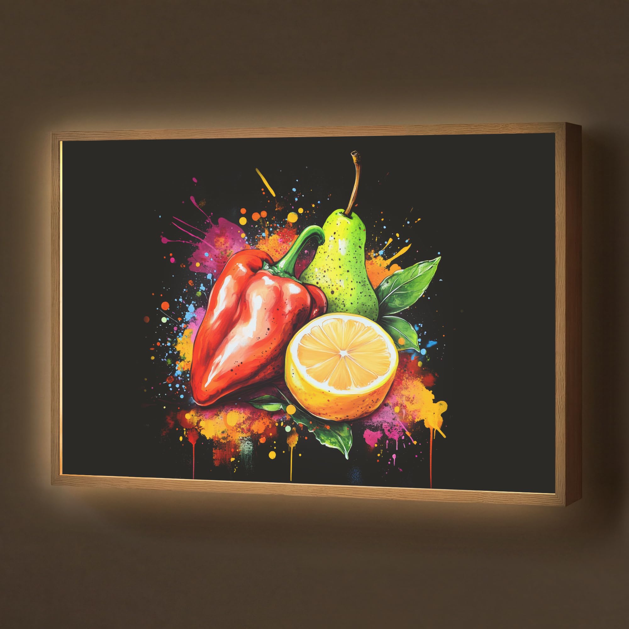 LED Wandlicht Innen 100x70 cm Aufladbar Dimmbare Nachtleuchte Schlafzimmer Wandlampe Nachtlicht Modern Design Stillen Wandleuchte Wand Licht Paprika - Birne - Zitrone - Graffiti - Farbe