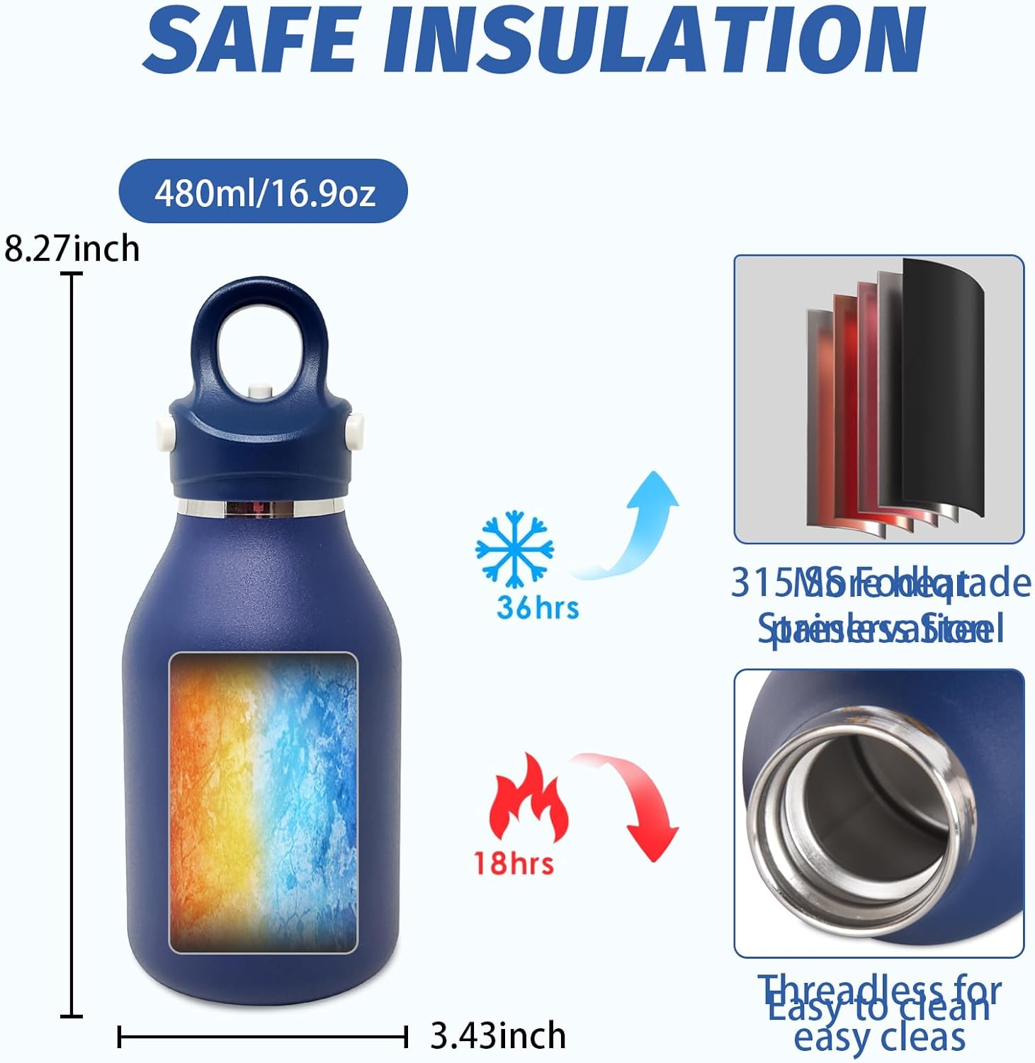 16oz Insulated Coffee Bottle - Vacuum Sealed Stainless Steel Thermos with Leakproof Lock Lid - 36 H Iced Tumbler for Travel One-Handed Operation - Image 5