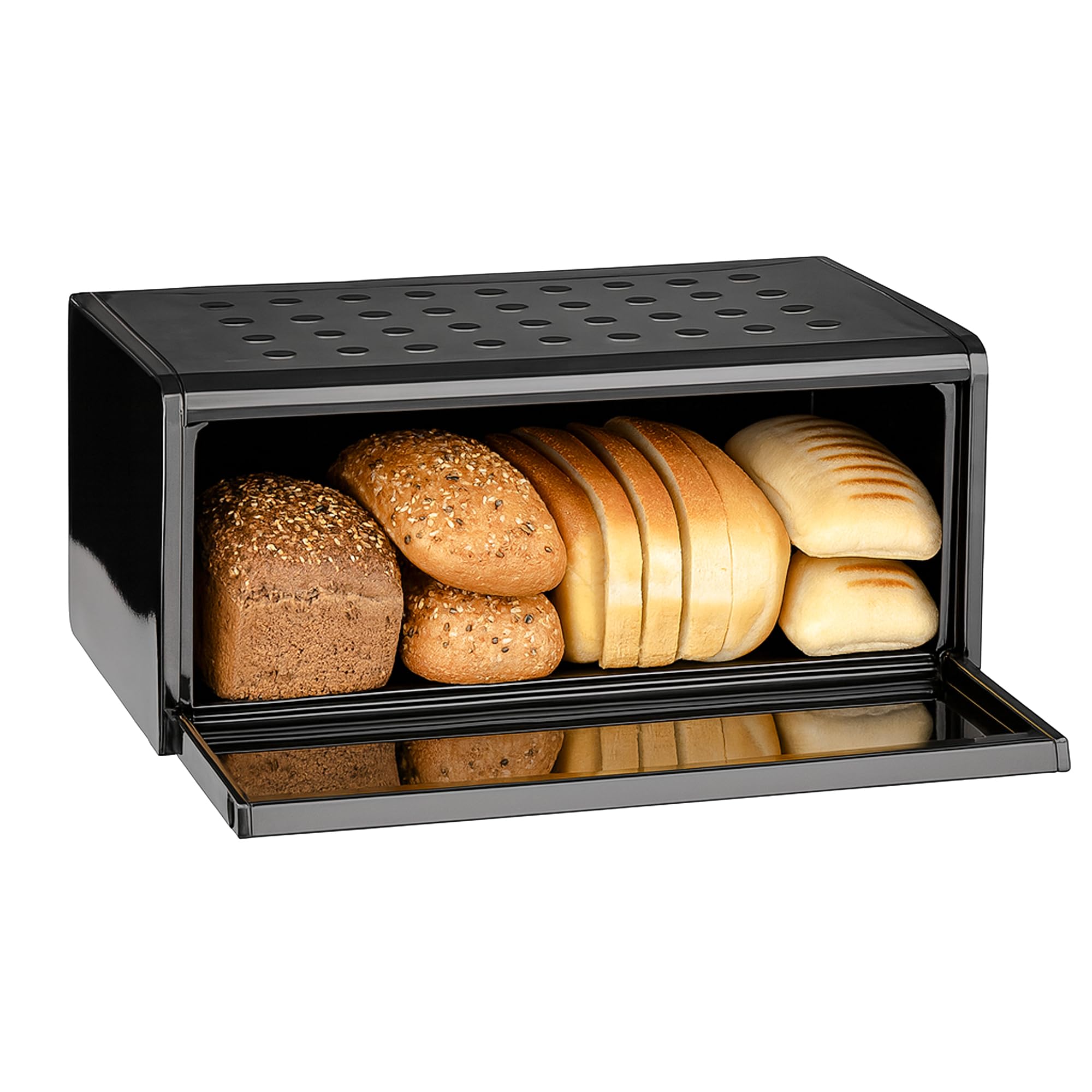 Innoteck Black Bread Bin With Magnetic Lid Spacious Kitchen Bread Storage Box Large Capacity Bread Storage Container Easy To Clean Durable Bin For Homemade Bread, Toast, Doughnut & Cookies