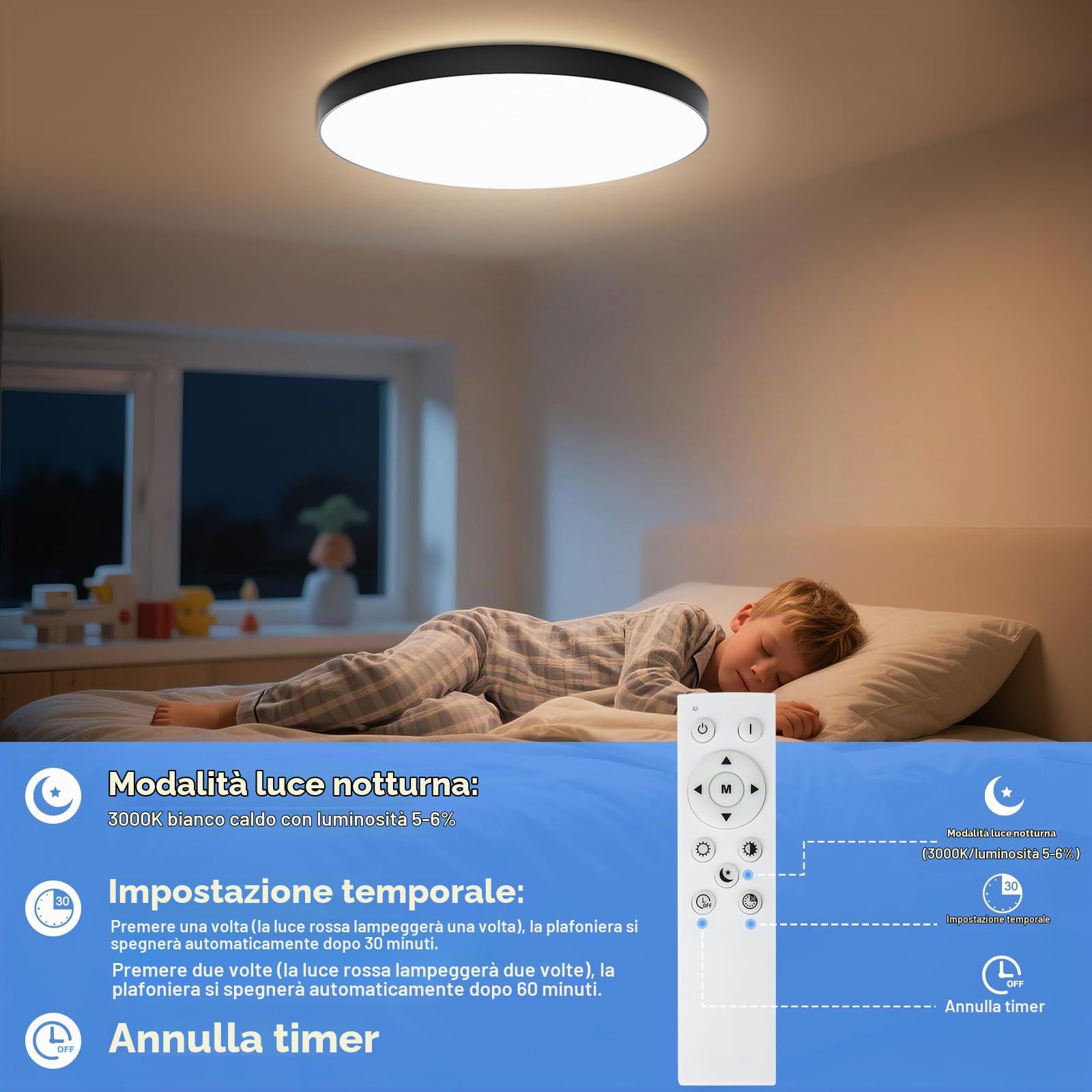 Plafoniera LED Soffitto Dimmerabile 24W [2 Pezzi] | Lampada da Soffitto con Telecomando Plafoniera Bagno IP44 Impermeabile Ø28CM 2000LM per Cameretta/Cucina/Soggiorno