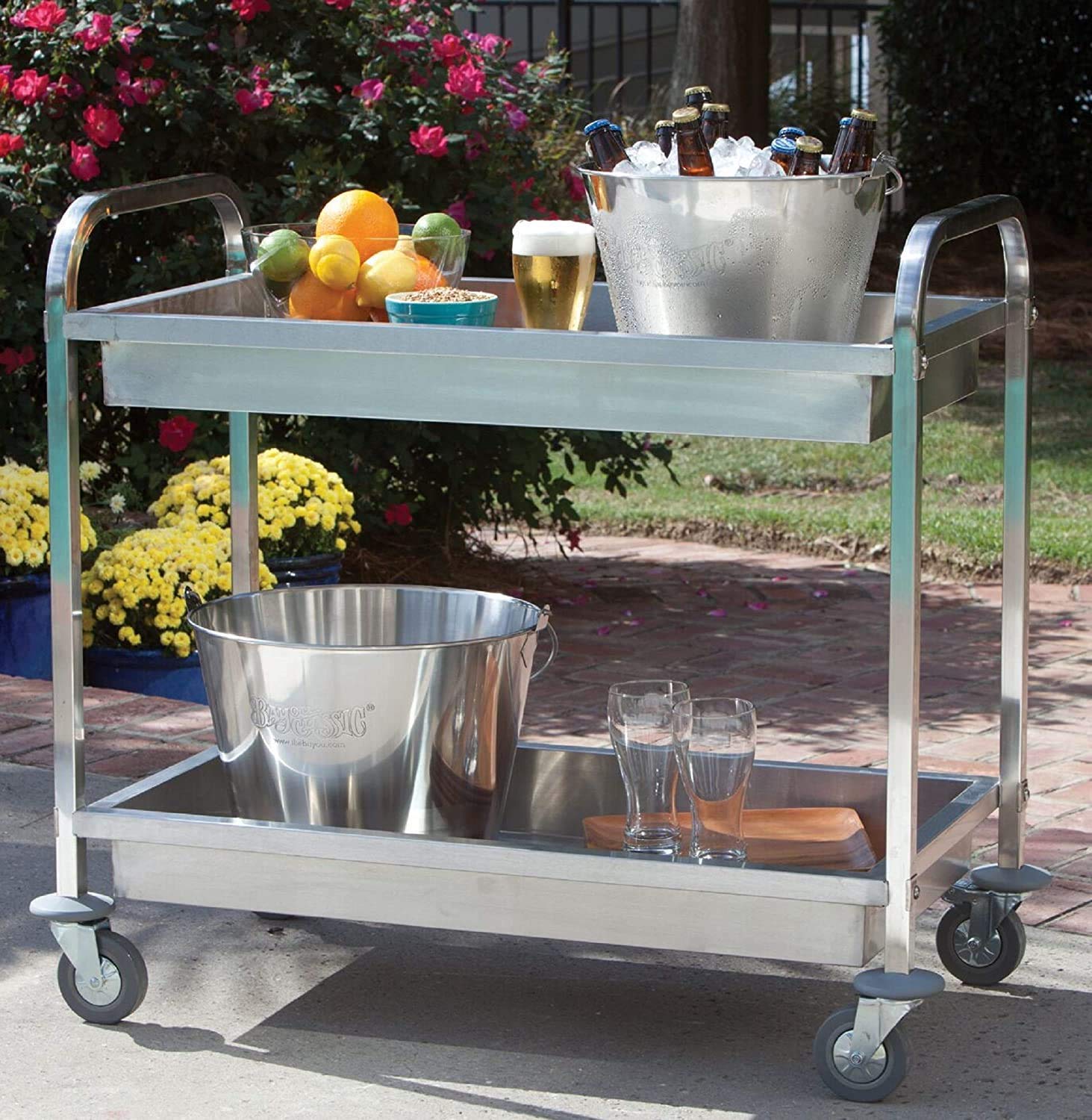 INDIAN DECOR. 55744 Stainless Steel Chrome Color Serving Cart, Bar Trolley, Kitchen Trolley, Serving Trolley, Hospital Trolley, Trolley for Dental Clinic - Stainless Steel