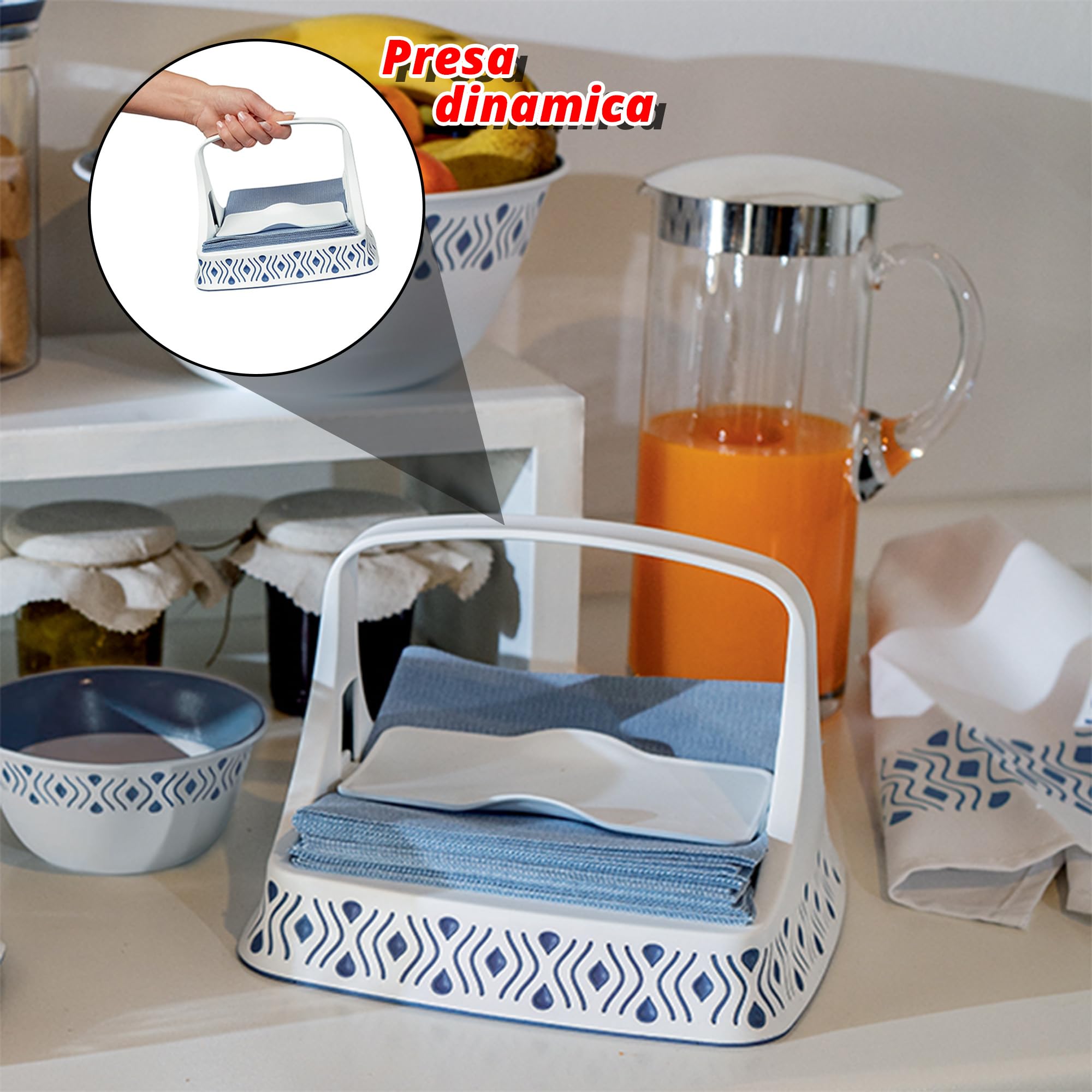 Sicignano | Set Portarotolo Portatovaglioli Portabicchieri, Linea Tosca, Plastica BPA Free - Facile da Spostare, Lavabile in Lavastoviglie, Elegante - 100% Made in Italy (Grigio/Bianco)