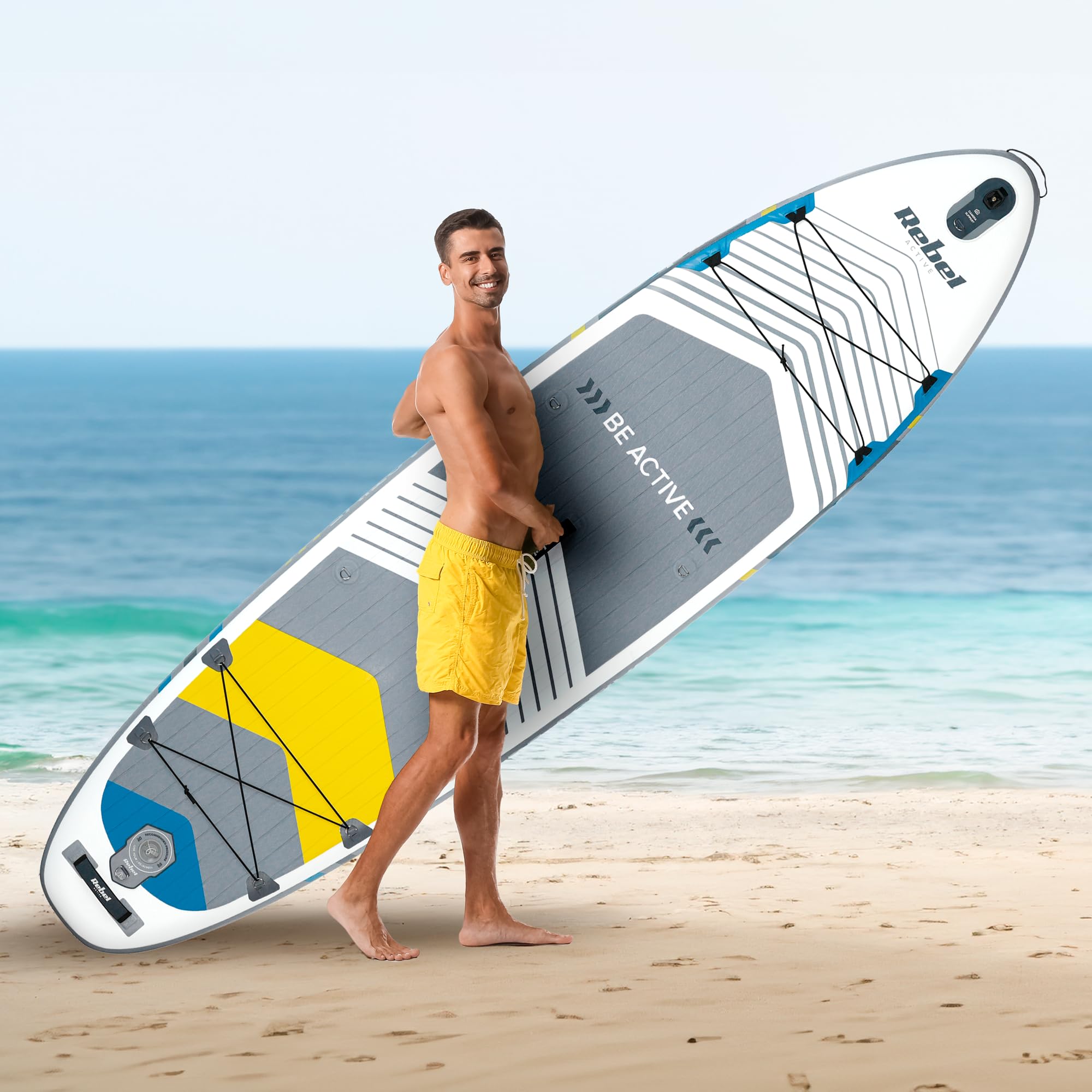 Rebel Electro Deska SUP Pompowana z Siedziskiem do Pływania Drop-Stitch 335 cm Zestaw Wiosło Pompka Plecak RBA-4507-WH