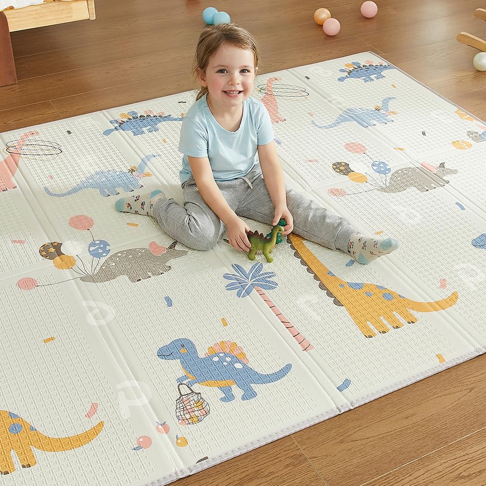 CASABEL Tappeto Gioco Evolutivo 180×150 cm, Pieghevole, Impermeabile e Spesso, Fantasia Giurassico, Grande Formato, Colorato, Facile da Riporre e Trasportare