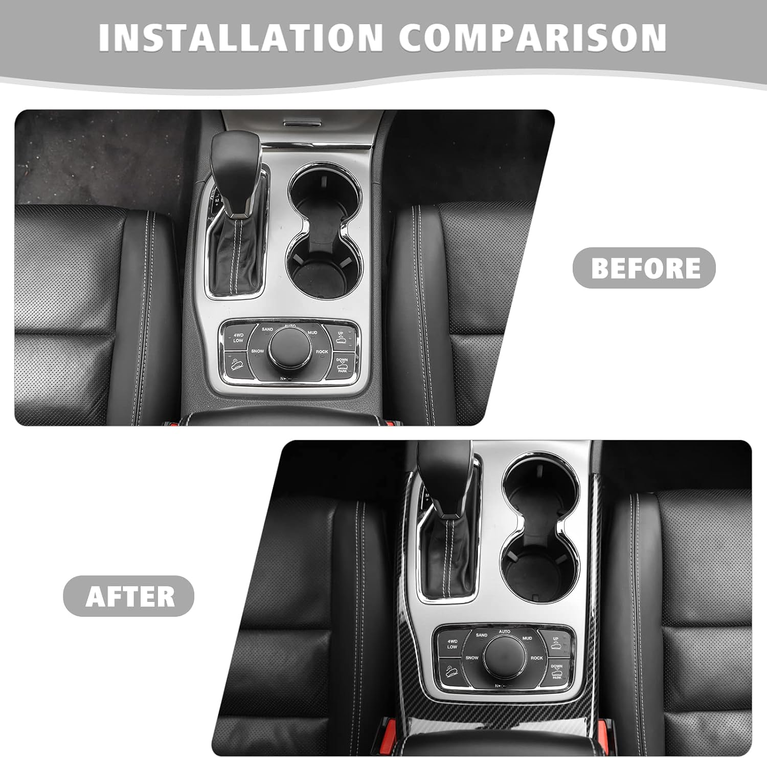 Jimen Compatible with Jeep Grand Cherokee 2014-2020, Gear Shift Overlay Cover Trim (Carbon Fiber)