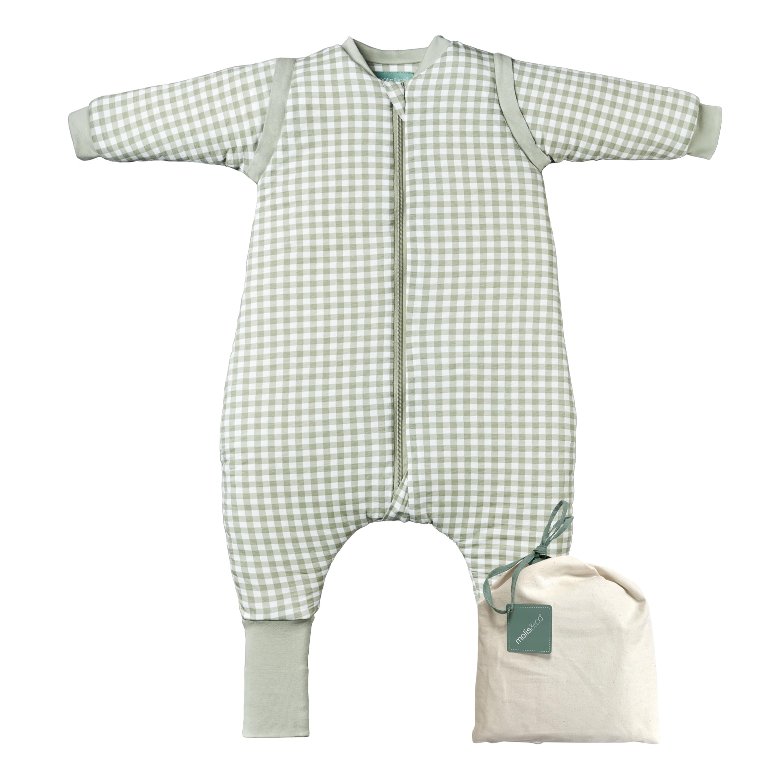molis&co. Pijama Manta con Mangas Desmontables, Calcetines Antideslizantes, TOG 2.5 Estampado Mint Tea, Algodón 100%, Oeko-Tex 100 Certificado, 2 años