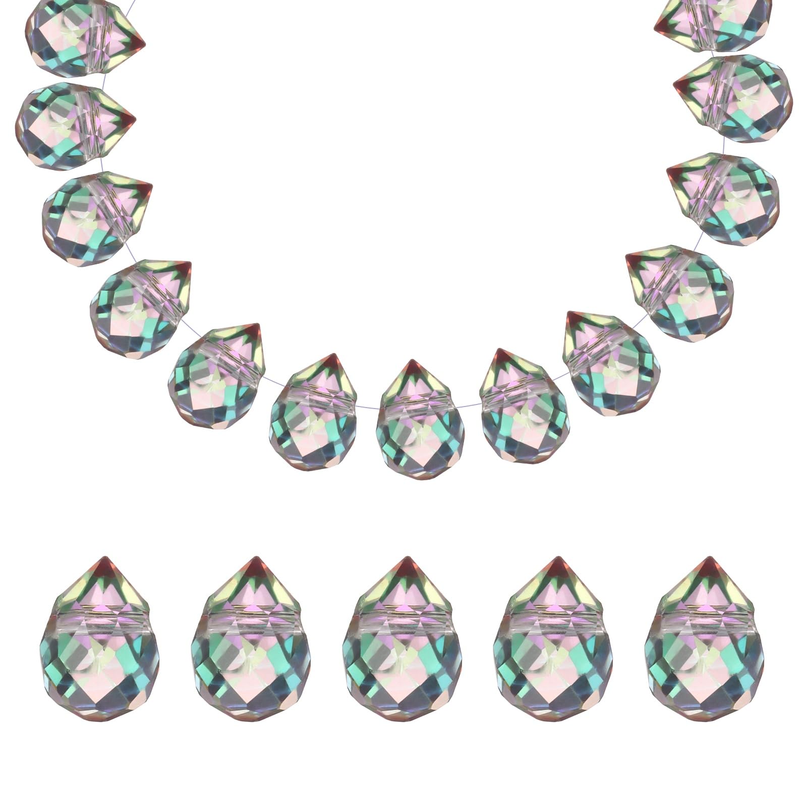 PATIKIL 50 Pcs Faceted Teardrop Crystal Beads,8x10mm Pale Purple