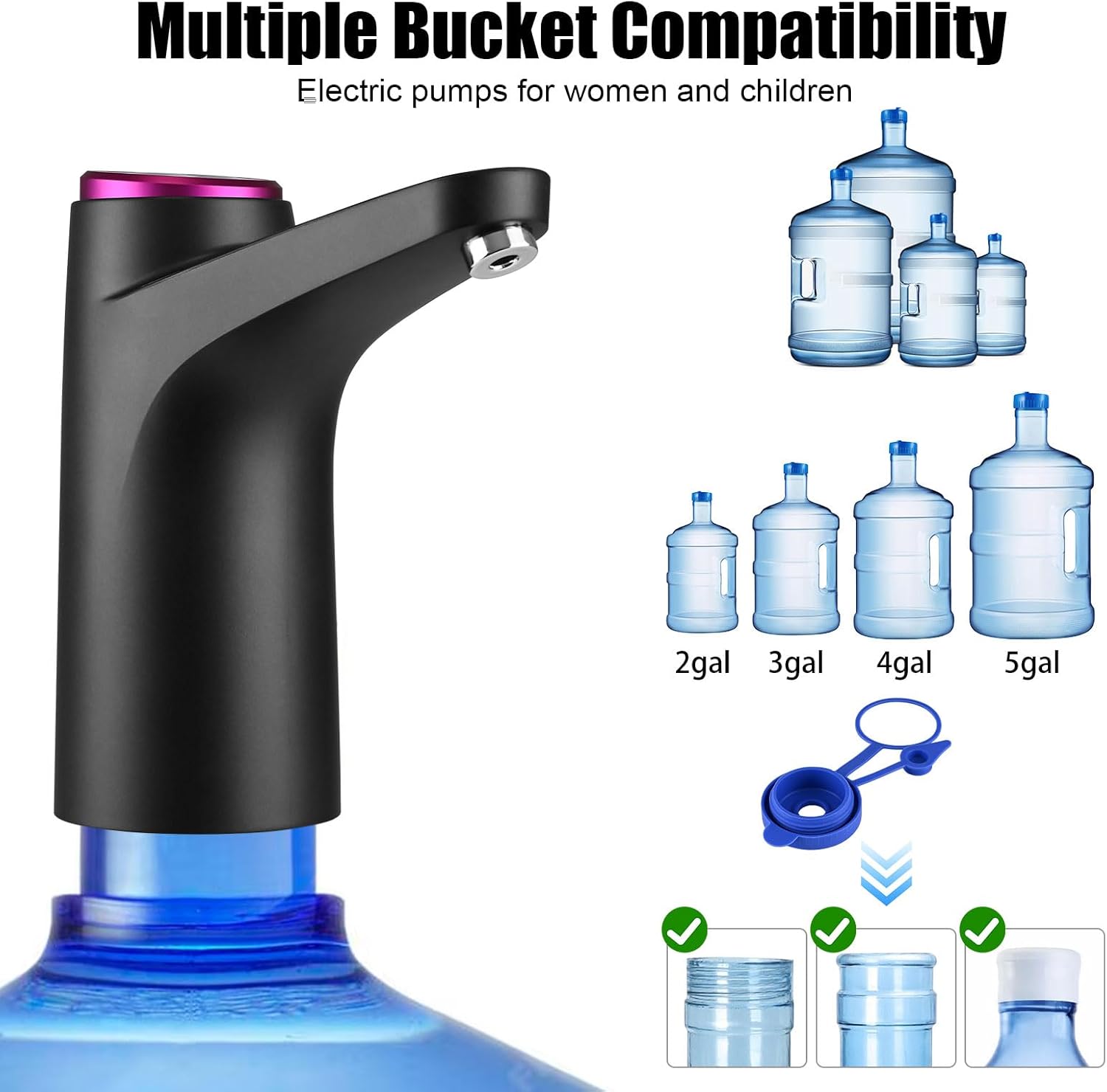 Water Pump for 5 Gallon Jug, Electric Water Dispenser, USB Rechargeable Portable Automatic Pump with Mobile Base for RV, Camping, Home, Office - Black - Image 4