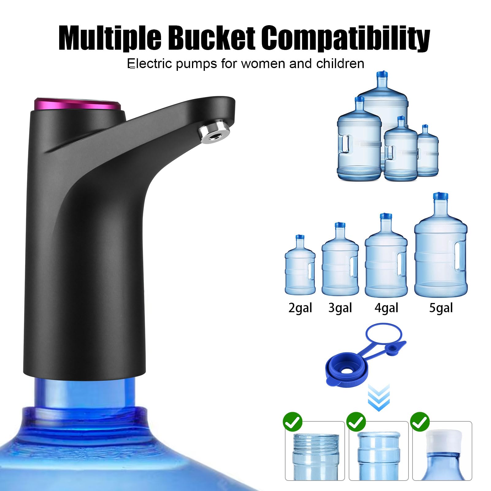 Dispensador de agua para botella de 5 galones, bomba de agua eléctrica portátil con base móvil, carga USB, 600 ml cuantitativo, interruptor de apagado automático para el hogar, camping, viajes