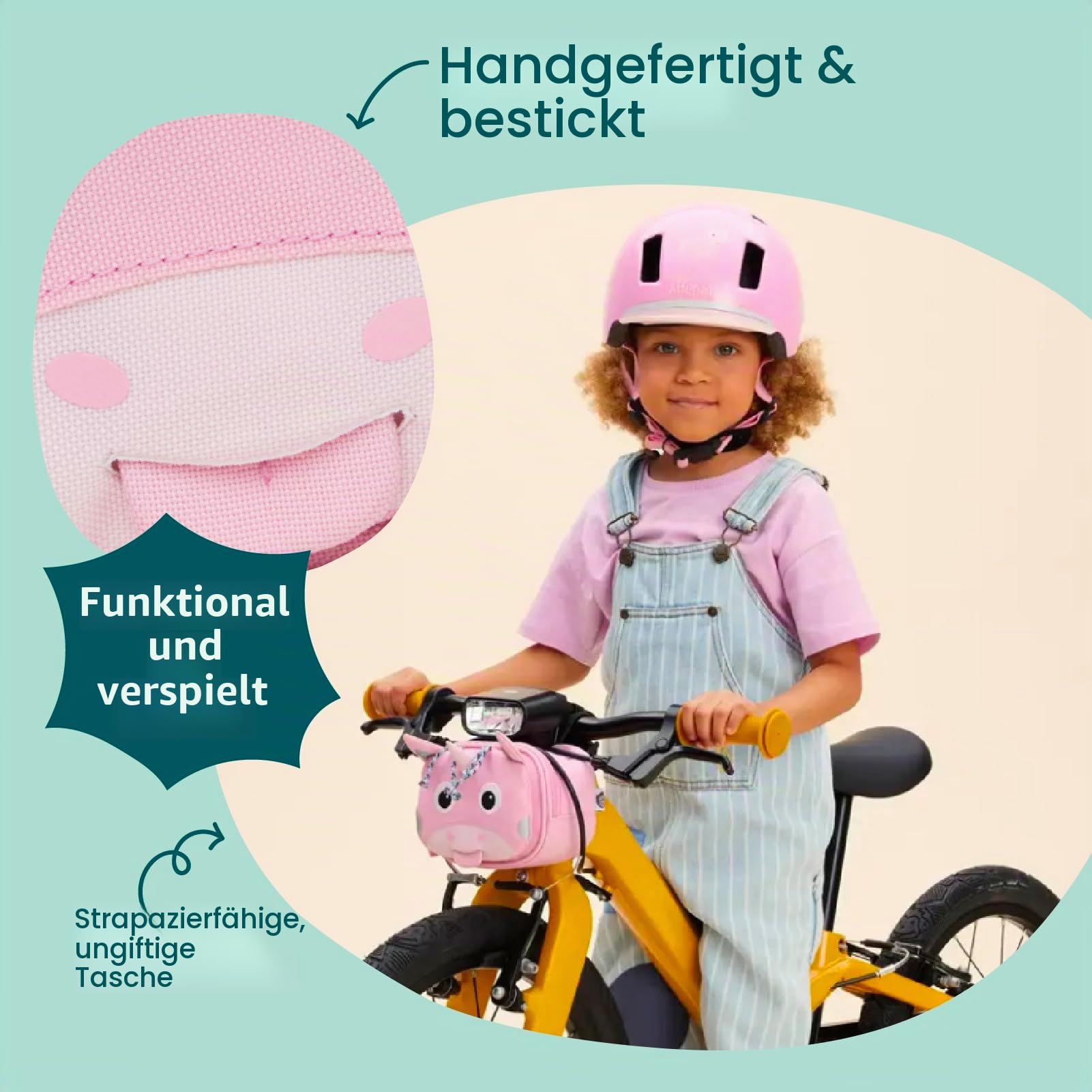 Affenzahn Lenkertasche mit Kletthalterung für Fahrrad, Tretroller und Laufrad Einhorn