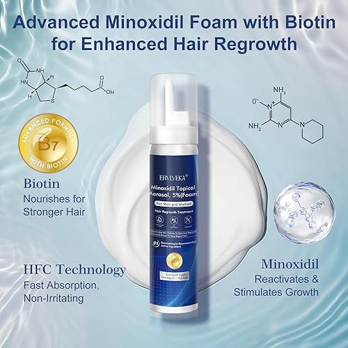 Miniatura 3 de Espuma de minoxidil al 5% con biotina - Tratamiento para el crecimiento del cabello y la barba para hombres y mujeres, sin fragancia, no grasa,