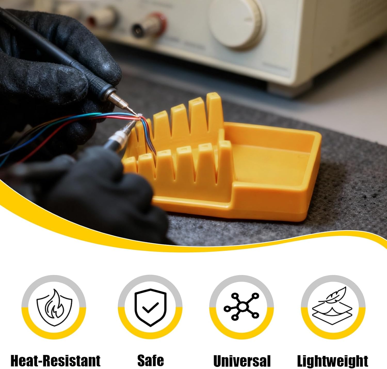 Novabright 2 Pcs Soldering Wire Holder Heat Resistant Silicone Soldering Stand Station with 5 V Shaped Grooves and Storage Tray Helping Hands for Welding Fixture 32AWG to 7AWG Wires, Yellow