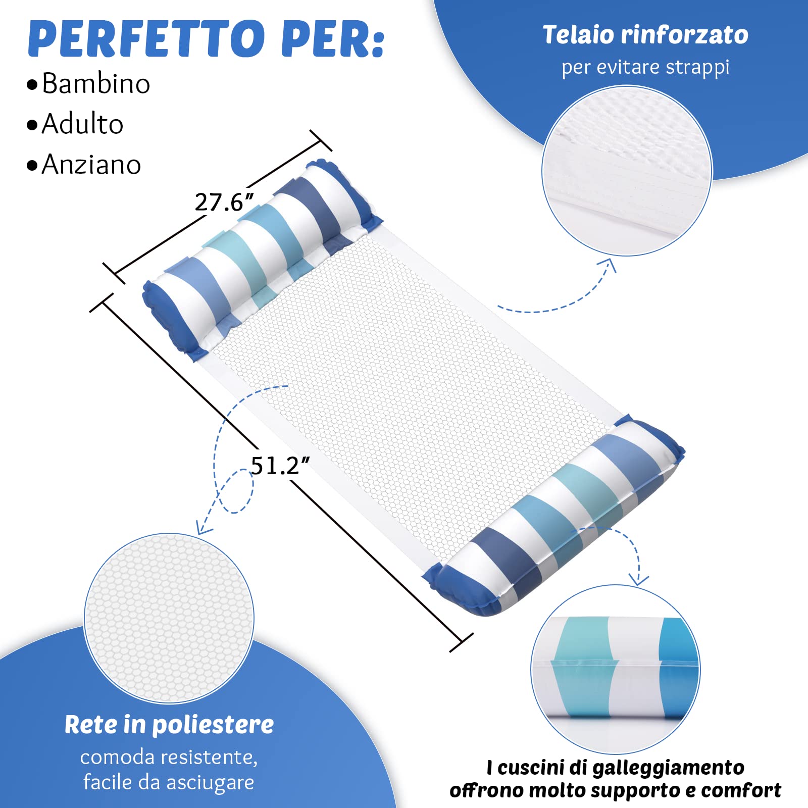 Gonfiabili per Piscina 2 pezzi, Amaca Galleggiante 4 in 1 Amaca Gonfiabile Mare con rete in poliestere,Materassino Gonfiabile Mare per piscina sulla spiaggia