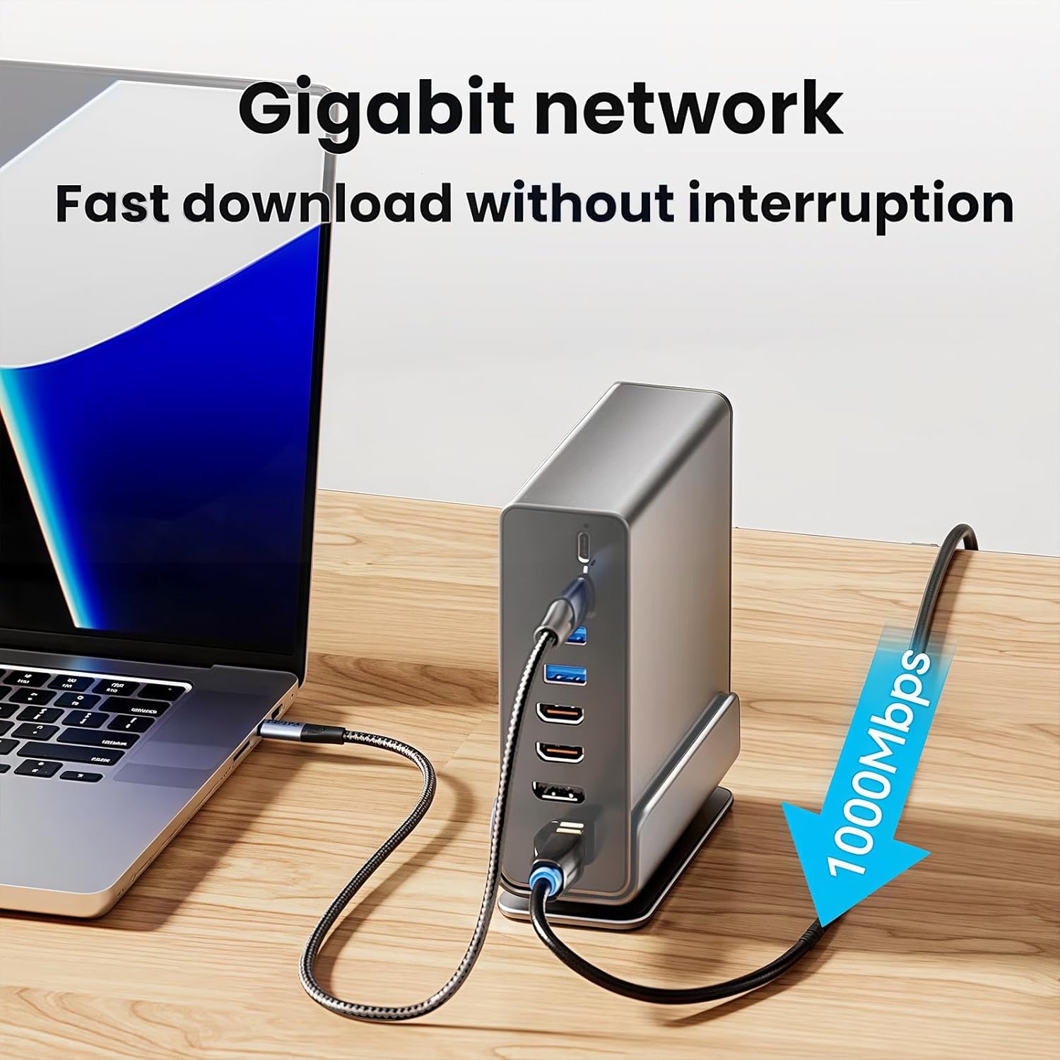 【15-in-1 USB C Hub & Vertical Docking Station 3 Monitors】 Dual Monitor 2 HDMI and Triple Monitor Includes DP,10Gbps USB 3.2, SD/TF, Gigabit Ethernet -for Dell/HP/Lenovo, MacBook/Surface,Phone ect.