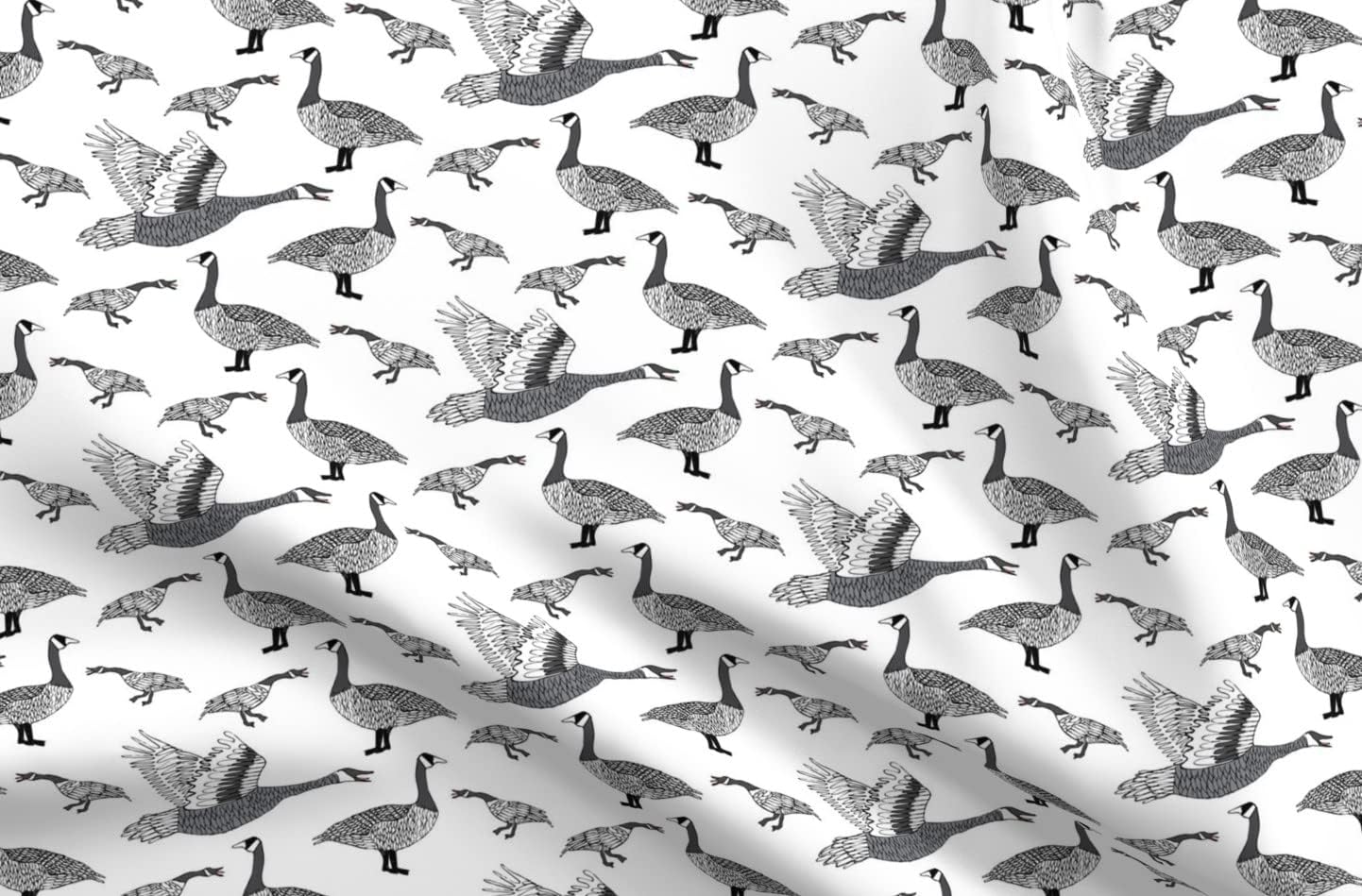 Spoonflower Fabric - Canada Geese Goose Gray Black White Canadian Bird Nature Printed on Organic Cotton Sateen Fabric by The Yard - Sewing Quilting Apparel Home Decor