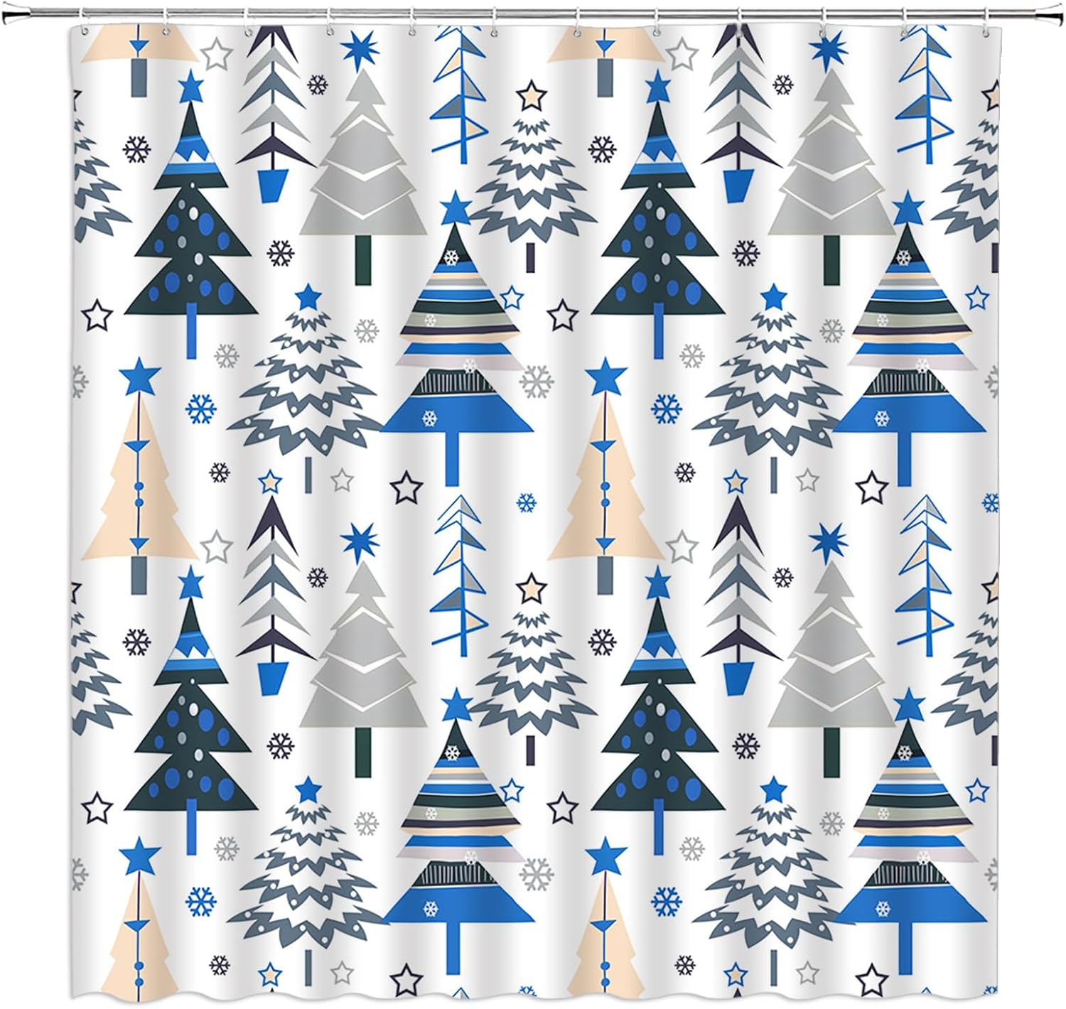 Christmas Tree Shower Curtain Xmas Pine Trees Winter Snowflake New Year Holiday Minimalist,Blue White,70" Wx84 H Fabric Bathroom Decor Curtain with Hooks