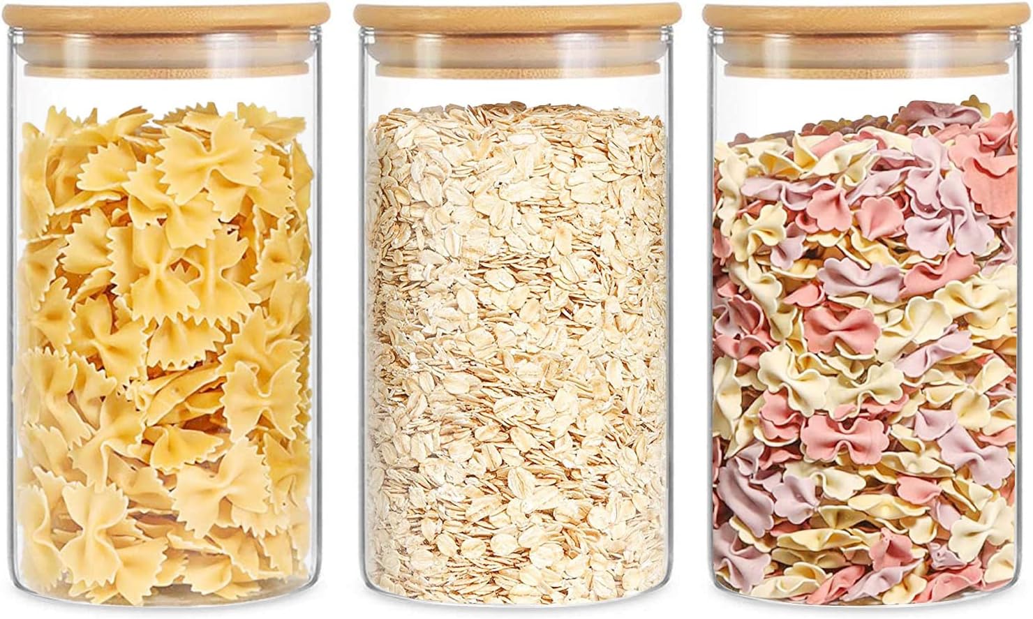 TAPIT Glass Food Storage Containers Set with Bamboo Airtight Lids and Labels (3 Pieces, 1400ml)