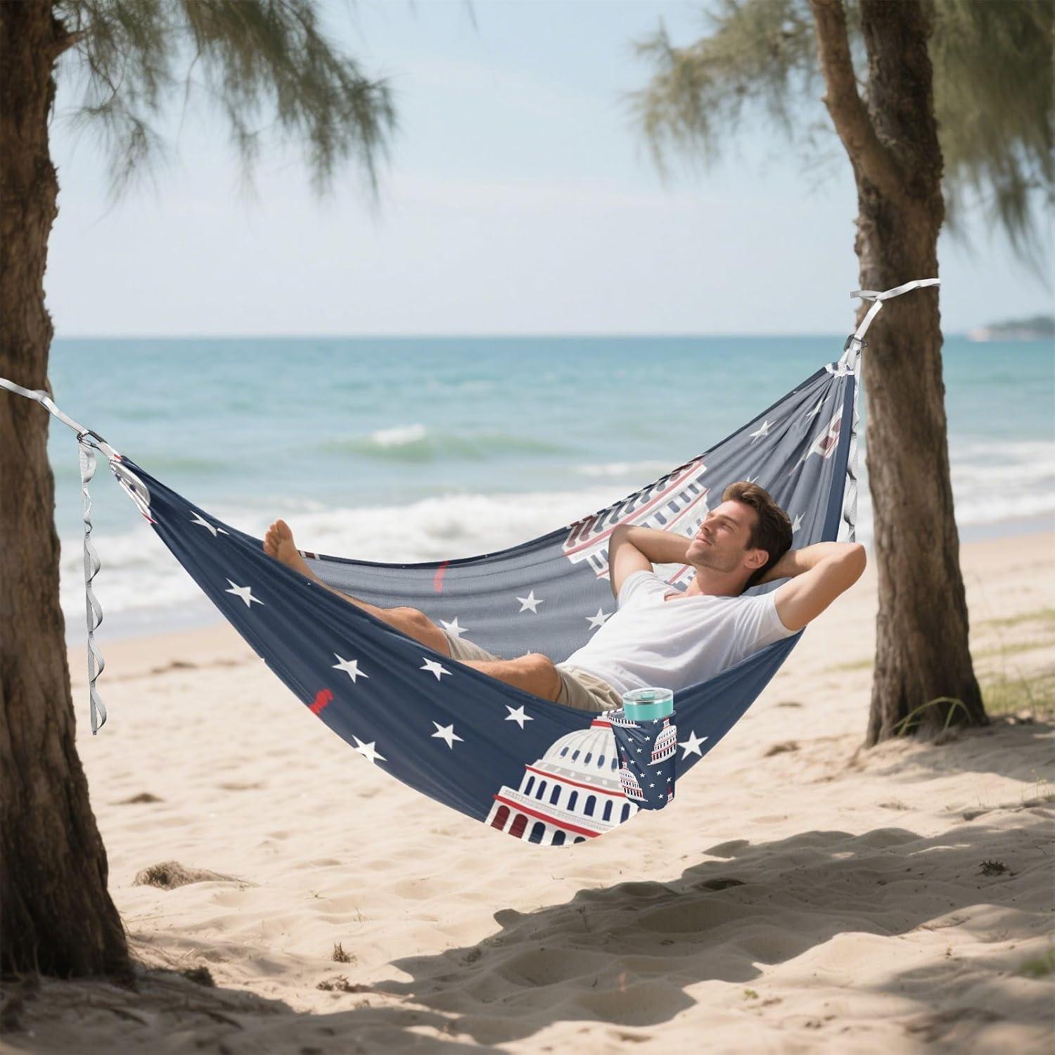 White House 4th of July Independence Day 330lb Capacity Outdoor Hammock with Portabl Carry Bag Swing Hammock for Camping Travel Accessories Bases para hamacas para adultos