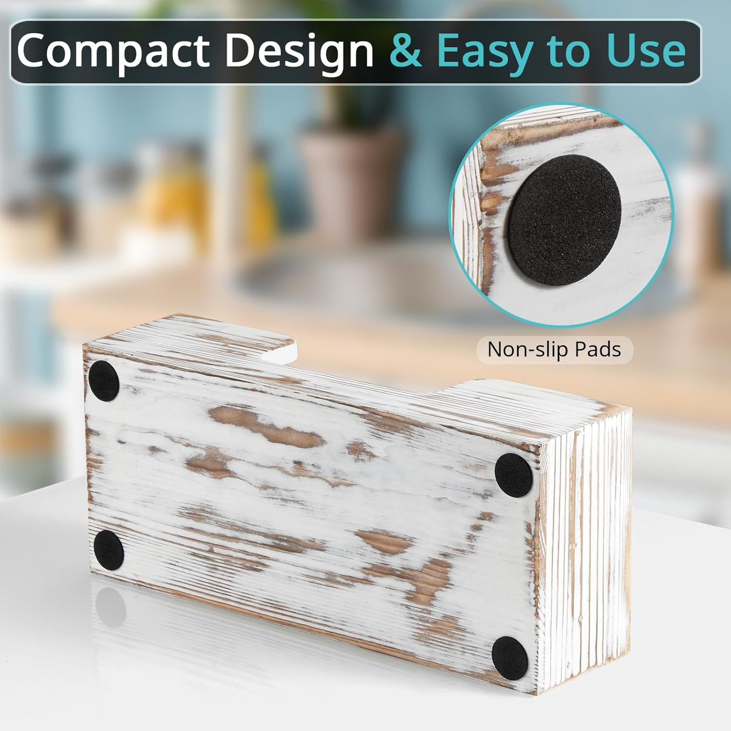 Paper Towel Dispenser Countertop, Retro White Wood Bathroom Paper Towel Holder, Black Napkin Holder for Kitchen, Countertop Multifold C-Fold, Z-Fold, Trifold Paper Hand Towel Dispenser for Toilet