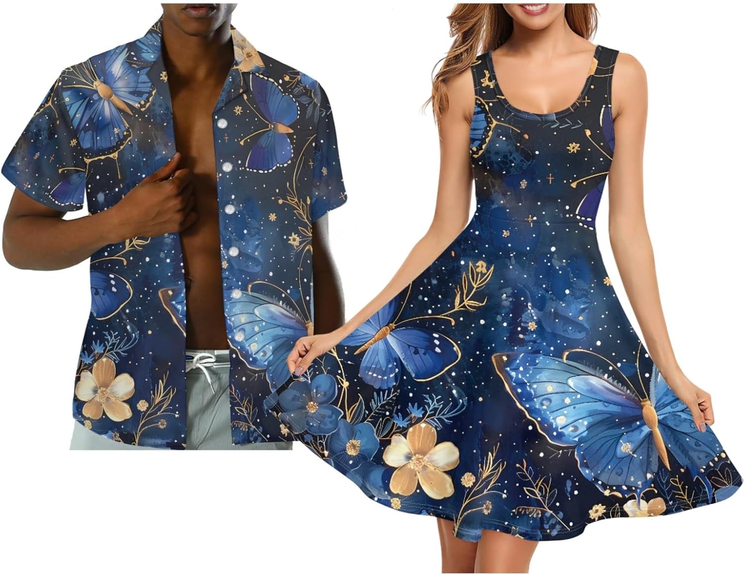 Hawaii Matching Couple Outfits Husband and Wife Clothing Fashionable Mens Casual Shirts Hawaii Dress with Soft Fabric