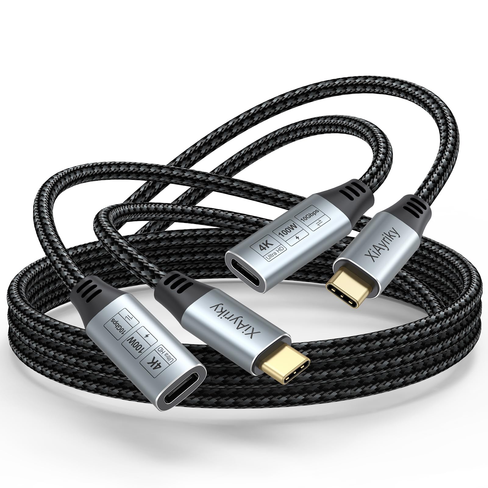 2 x przedłużacz USB C 1,8 m (zasilanie 100 W / dane 10 Gb/s/wideo 4K), przedłużacz USB 3.2 Gen 2 typu C (Thunderbolt 3/4), kompatybilny z MacBook, Galaxy, Pixel 6-8