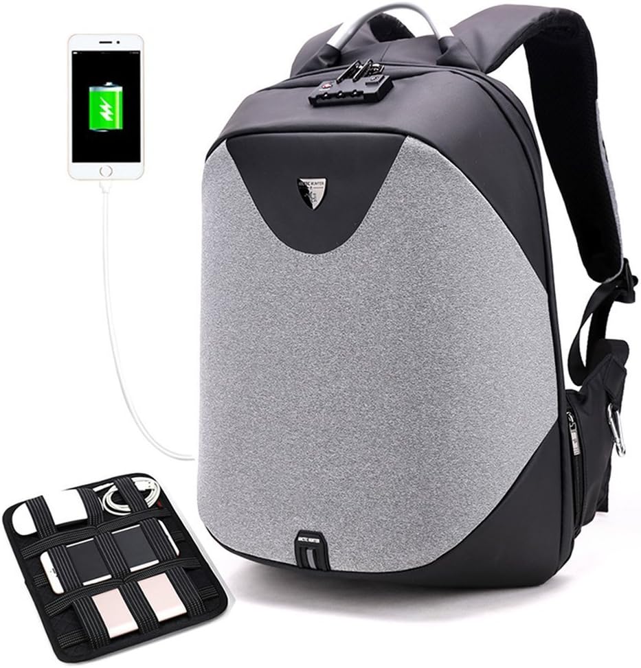 Arctic Hunter Design- Anti Theft Backpack,Waterproof Travel Backpack with Lock, Slim College School Computer Bag with USB Charging Port Fits 15.6" Laptop Notebook, Business Laptop Backpack