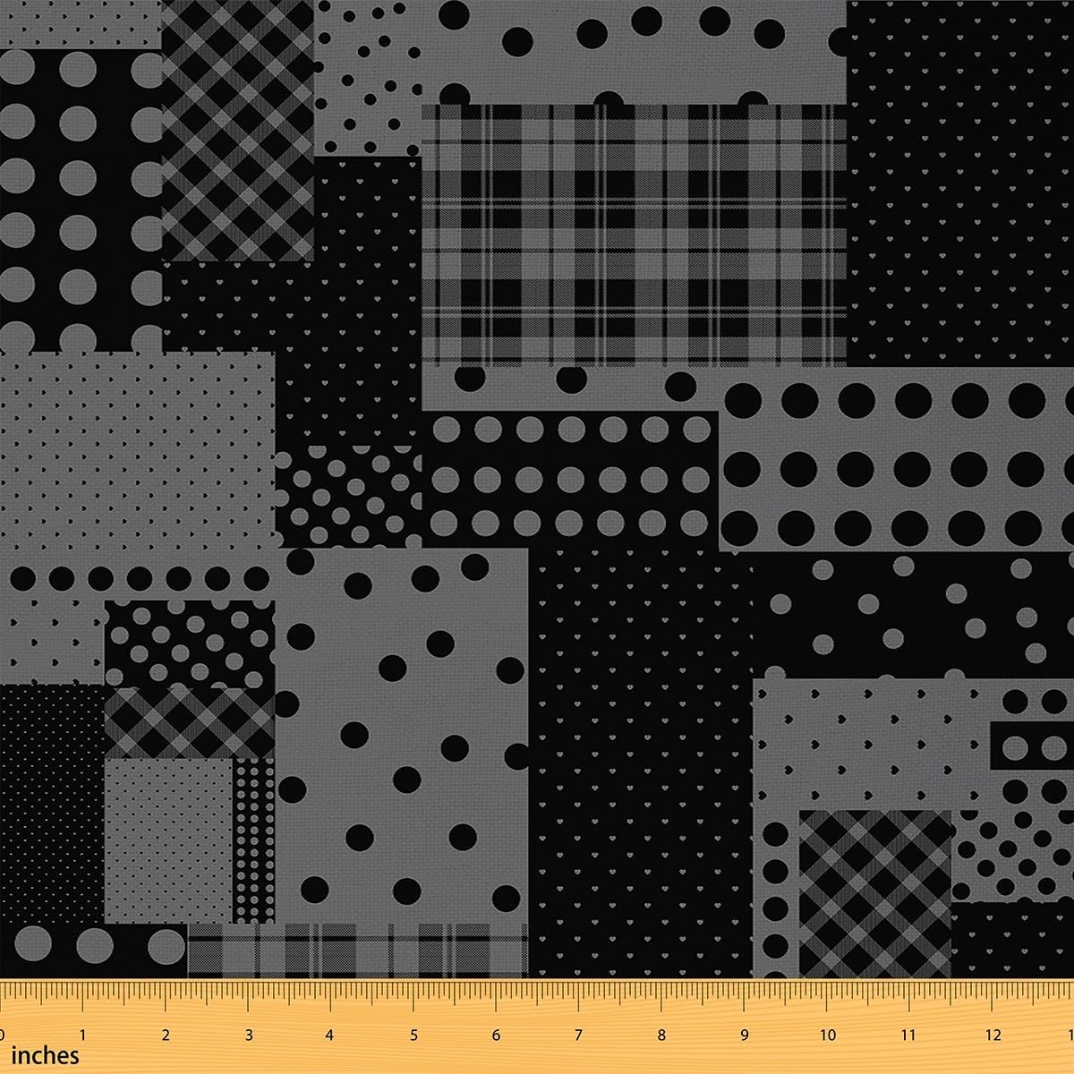 Polka Dots Fabric by The Yard Black Gray Patchwork Plaid No Stretch Fabrics for Sewing Modern Geometric Checkered Soft Flannel Polyester Fabric for Quilting Handmade Artwork 2 Yard Bolt,72"x59"