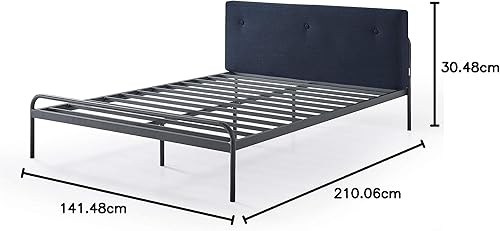 Miniatura 62 de Mellow Maggie - Cama de plataforma de metal con cabecera tapizada con cojín, listones de acero, fácil montaje, gris cielo, tamaño Queen Gris (Sky