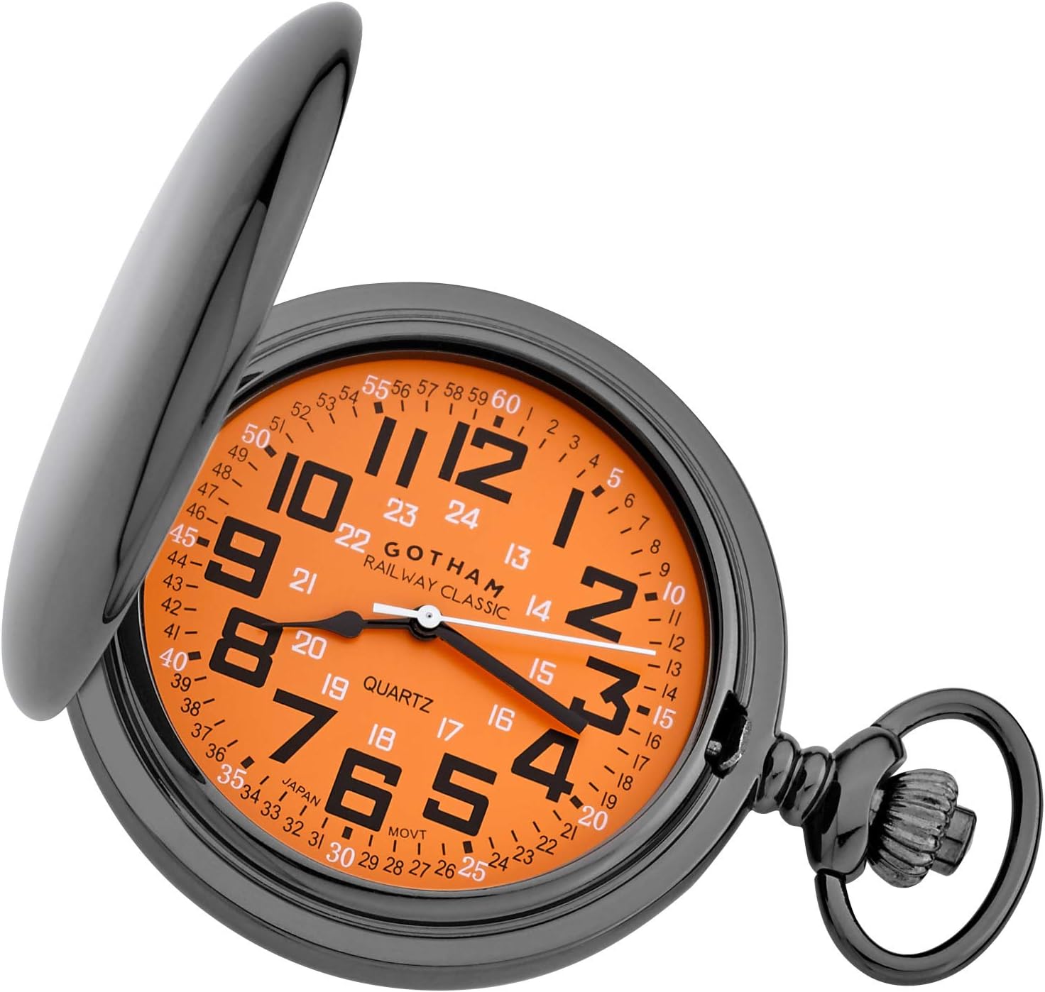 Gotham Men's Gunmetal Railroad Polished Finish Covered Quartz Pocket Watch # GWC15044BR