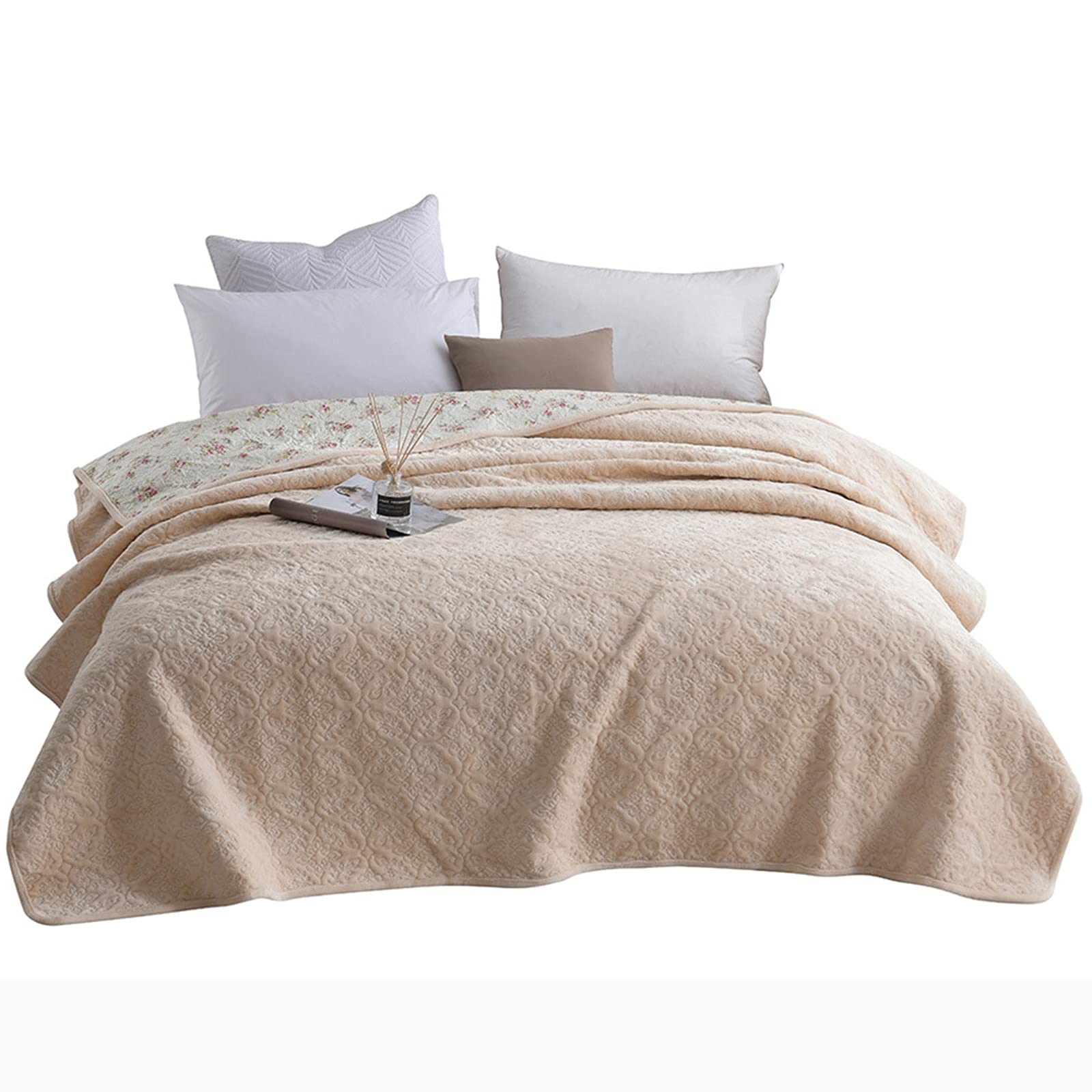 Sjdopulse Quilted Bedspread Set 3 Pieces Reversible Patchwork Coverlets Soft Fnnel Double King Quilt With 2 Pillow Shams American Country Style,200X230cm