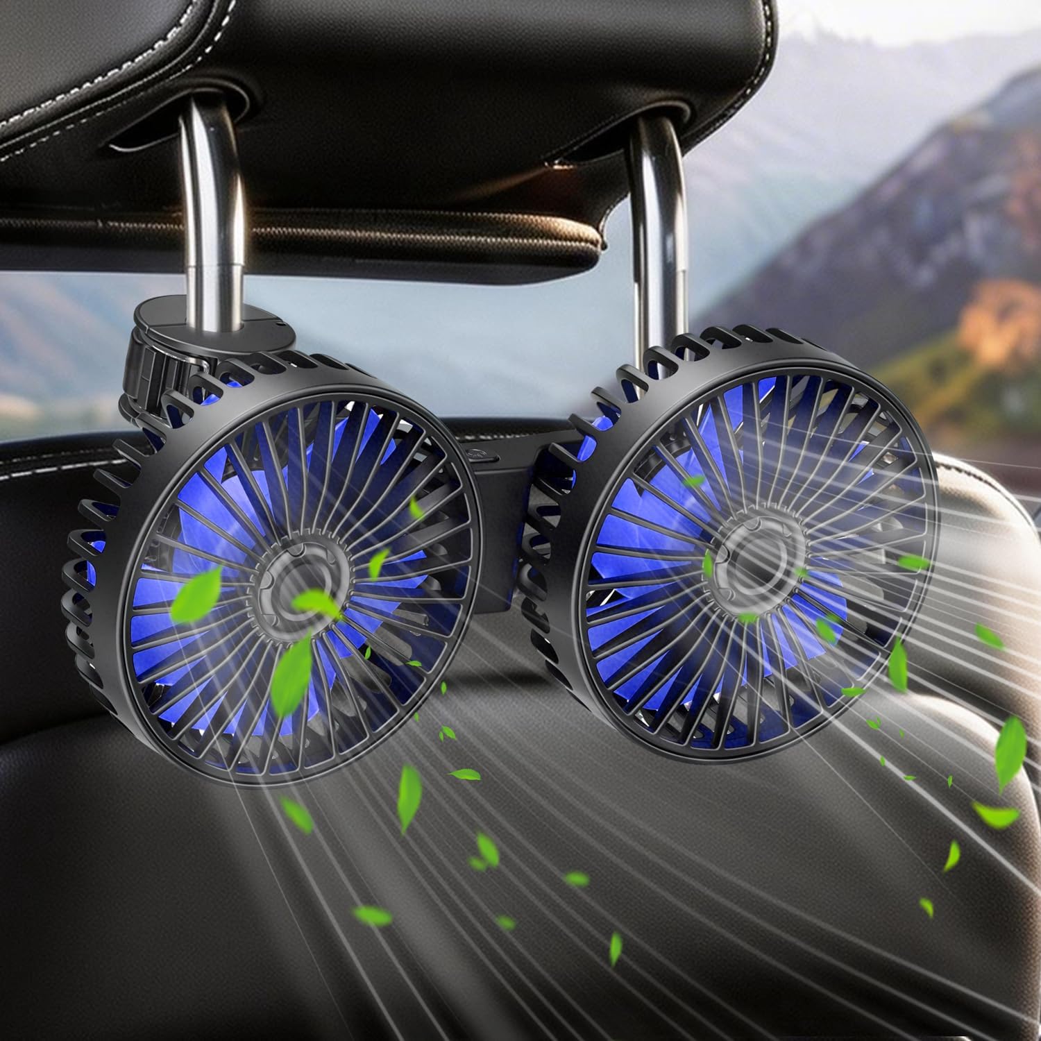 Qidoe Car Fan, USB Car Seat Fans 3 Speeds Strong Wind for Vehicle Headrest and Rear Seat 5V Powerful Quiet Ventilation with Adjustable Clip Electric Auto Fans for Vehicles RV SUV Truck (Blue)
