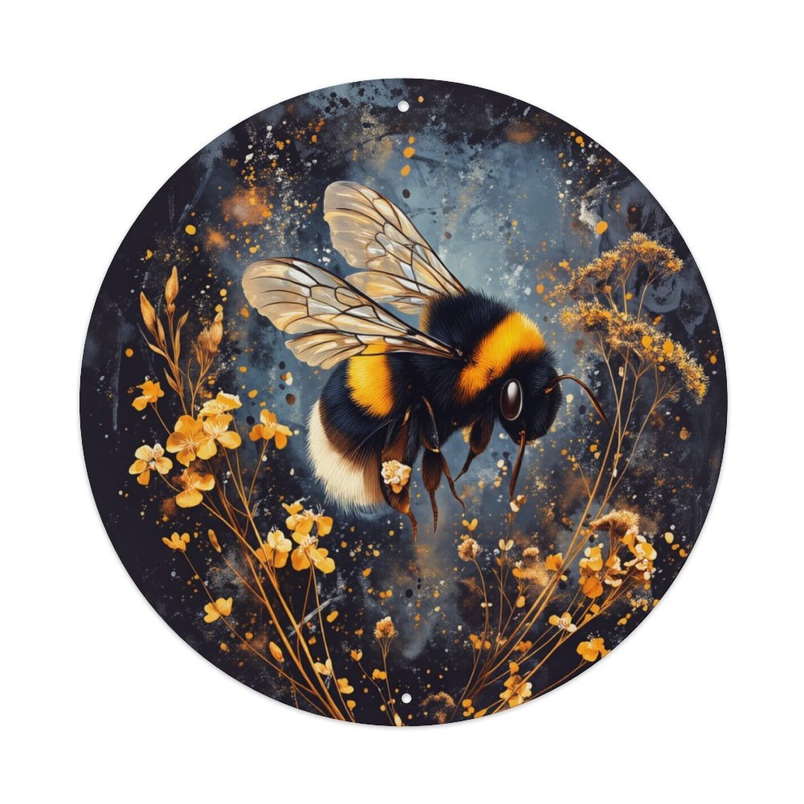Bee Flower Galaxy Art Print Round Tin Sign Vintage Metal Poster, Home Bar Garage Man Cave Cafe Indoor & Outdoor Wall Decoration 8x8Inches