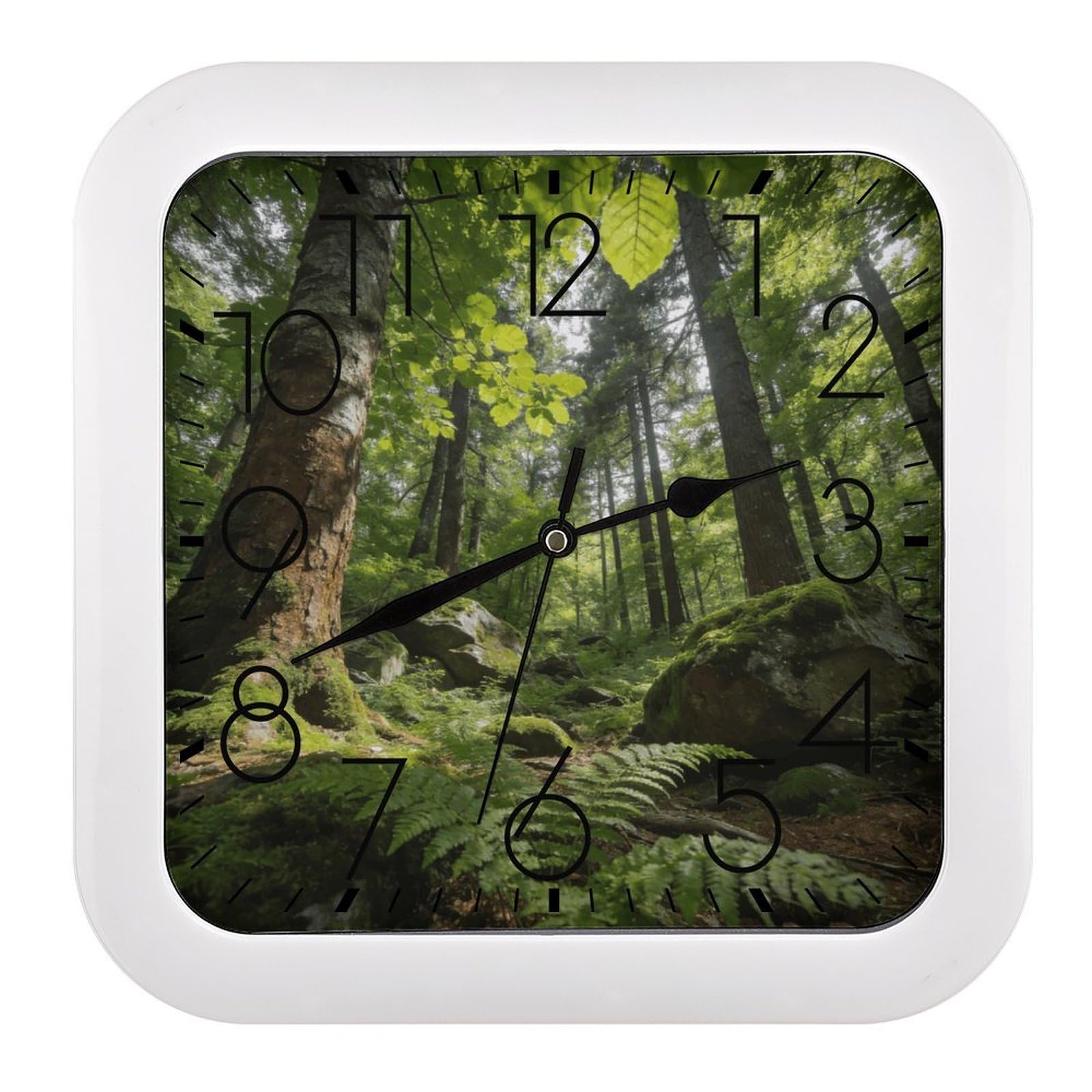 Fodpand Style Forest Wall Clock,Battery Operated Modern Retro Rounded Square Clock Clock For Bedroom Living Room Office Home Gym Porch Decor Indoor Outdoor 10.2 * 10.2In