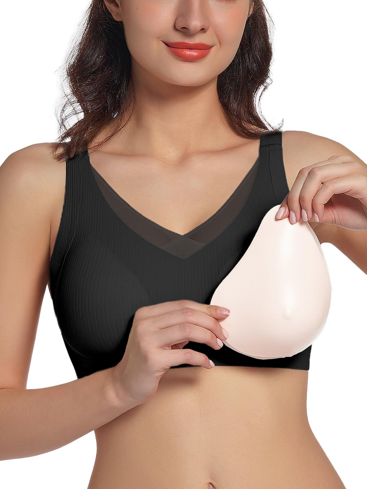 Women's Mastectomy Bras with Pockets Everyday Bra for Post Surgery Bra Included 1 Pair Removable Chest Pads-image-21