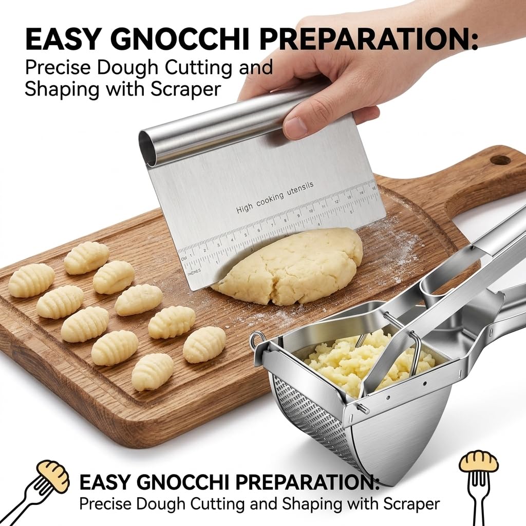 Prensador de patatas de acero inoxidable con raspador de masa, exprimidor para puré de papas, triturador profesional, herramienta de cocina, prensa de frutas, triturador de alimentos para bebés,