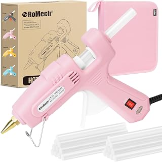 RoMech Dual Power 60/100W Hot Glue Gun Kit with 21 Sticks (7/16"), Fast Preheating Copper Nozzle, Storage Case - Pink for Crafts, DIY, Repairs