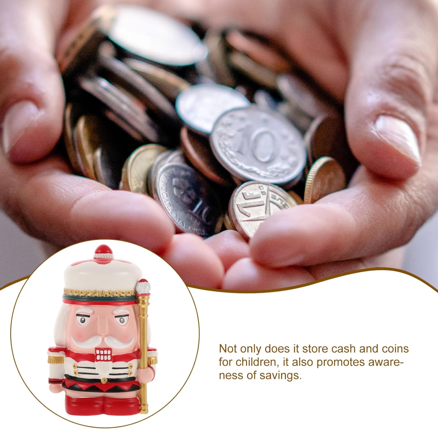 YARNOW Nutcracker Piggy Bank for Charming Resin Coin Saving Jar for Boys and Decorative Nursery Money Pot Engaging Design for Fun Saving Habits