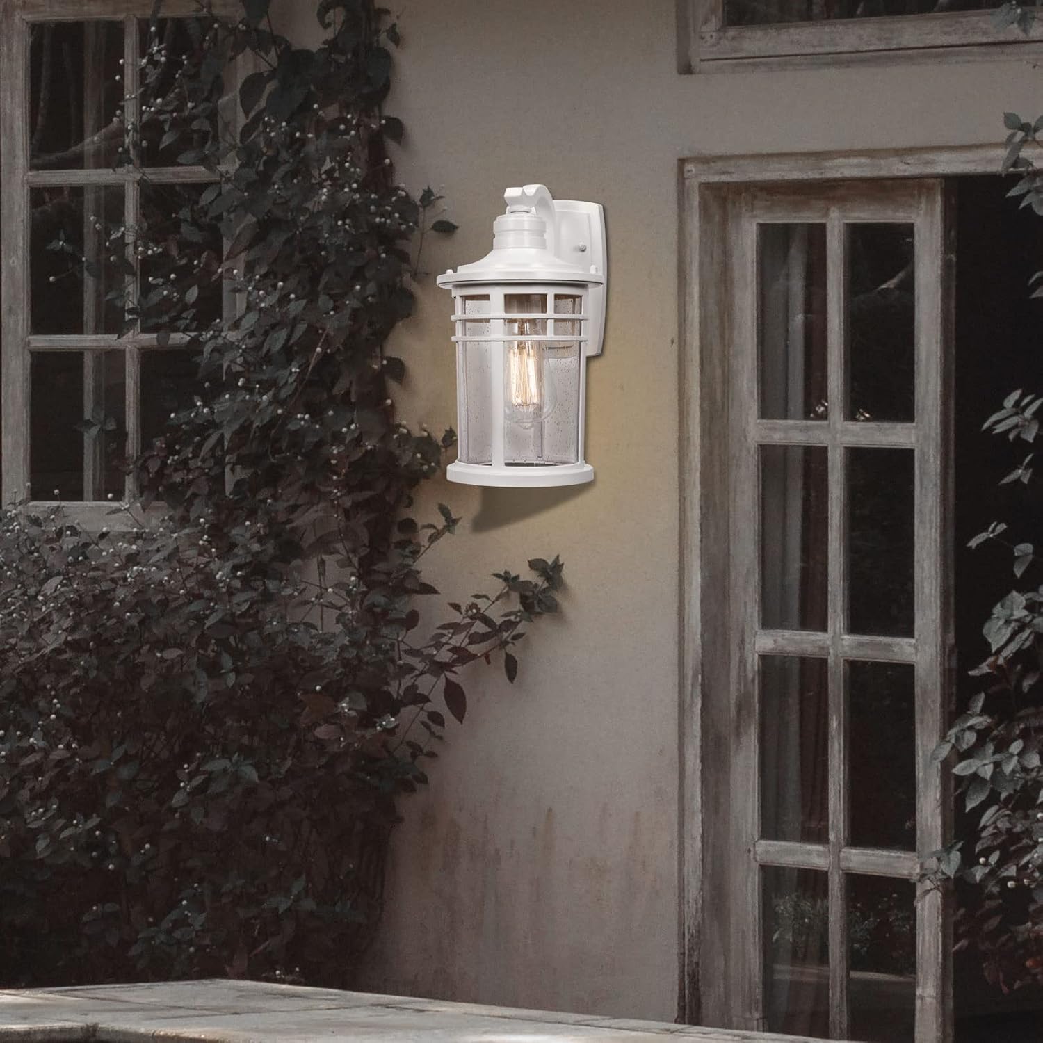 Darkaway Outdoor Porch Lights Wall Mount, Outdoor Light Fixtures Sconces Wall Lighting with Seeded Glass Waterproof Exterior Lights for Patio Yard House Hallway Doorway Garage(1 Pack, White)
