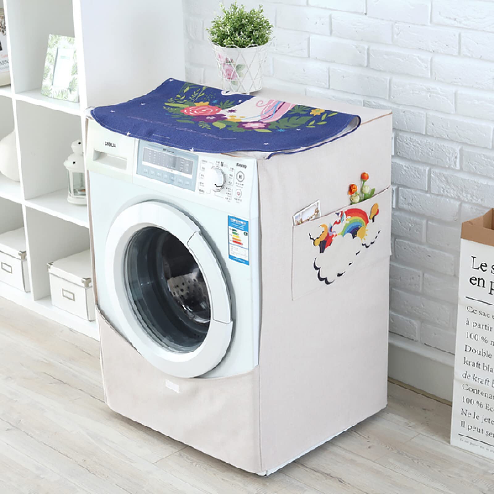 Nettoyant pour Machine à Laver, Couvercle de Machine à Laver/Protection de laveuse à Chargement Frontal pour Lave-Linge Automatique, Motif A, Largeur 60, épaisseur 60, ha