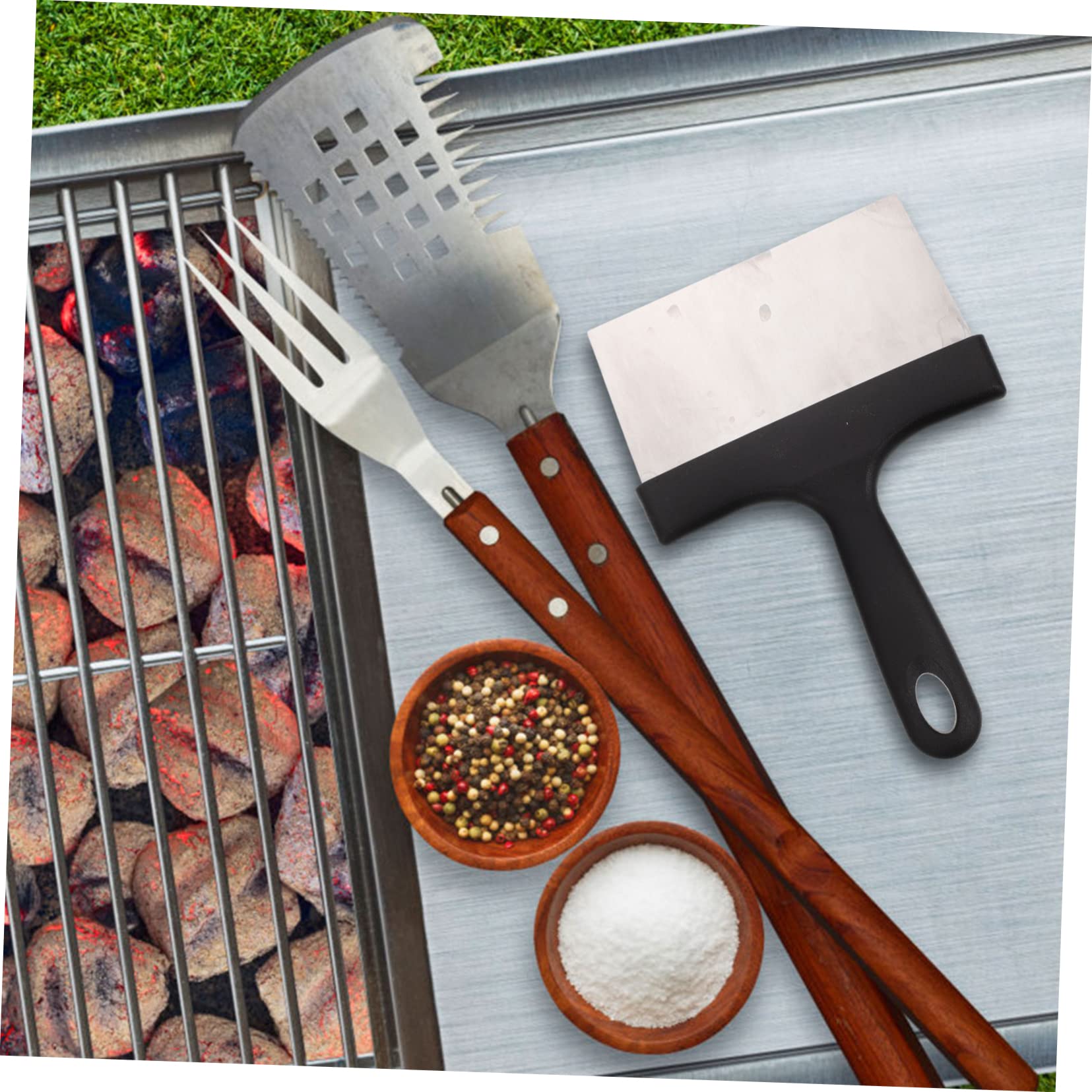 HEMOTON Spazzola Per Pulizia Barbecue Raschietto Pulizia in Acciaio Resistente Spugna Per Barbecue Set Strumento Per