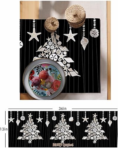 Miniatura 6 de Camino de mesa de árbol de Navidad de 36 pulgadas corto, algodón y lino para cocina, comedor, mesa de café, decoración de tocador, camino de mesa de