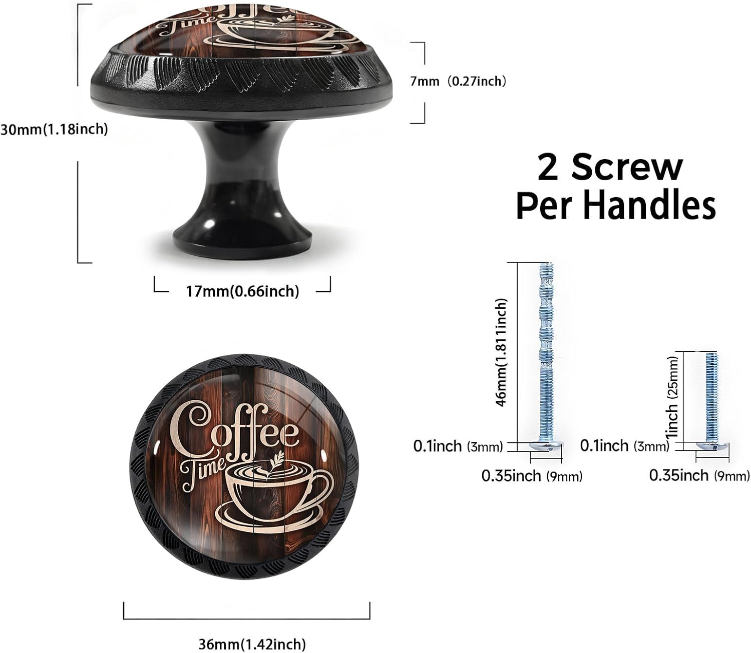 4 Pack Coffee Time Kitchen Cabinet Knobs Round Drawer Pulls Black Dresser Cupboard Door Handles